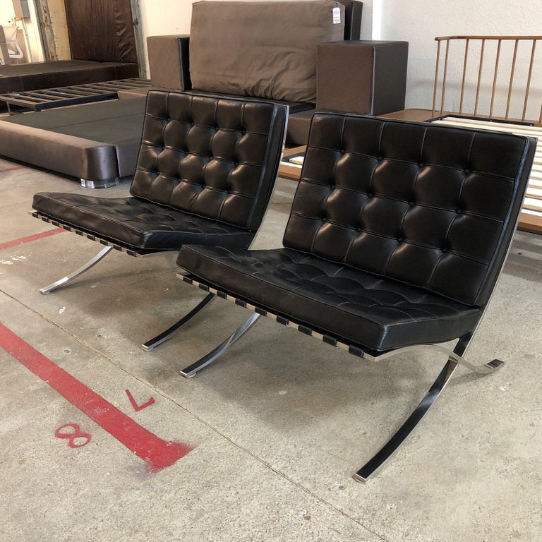 Black Leather Barcelona Chairs, a Pair For Sale at 1stdibs
