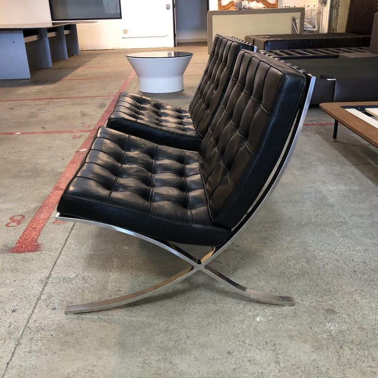 Black Leather Barcelona Chairs, a Pair For Sale at 1stdibs