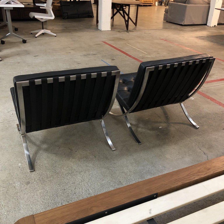 Black Leather Barcelona Chairs, a Pair For Sale at 1stdibs