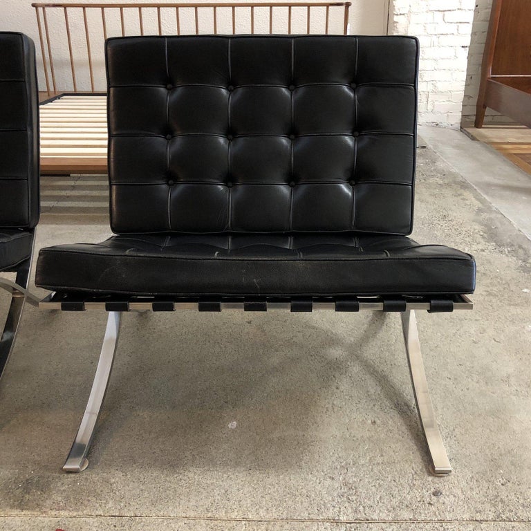Black Leather Barcelona Chairs, a Pair For Sale at 1stdibs