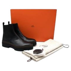 Hermes Black Leather Barque Chelsea Boots - Size 44