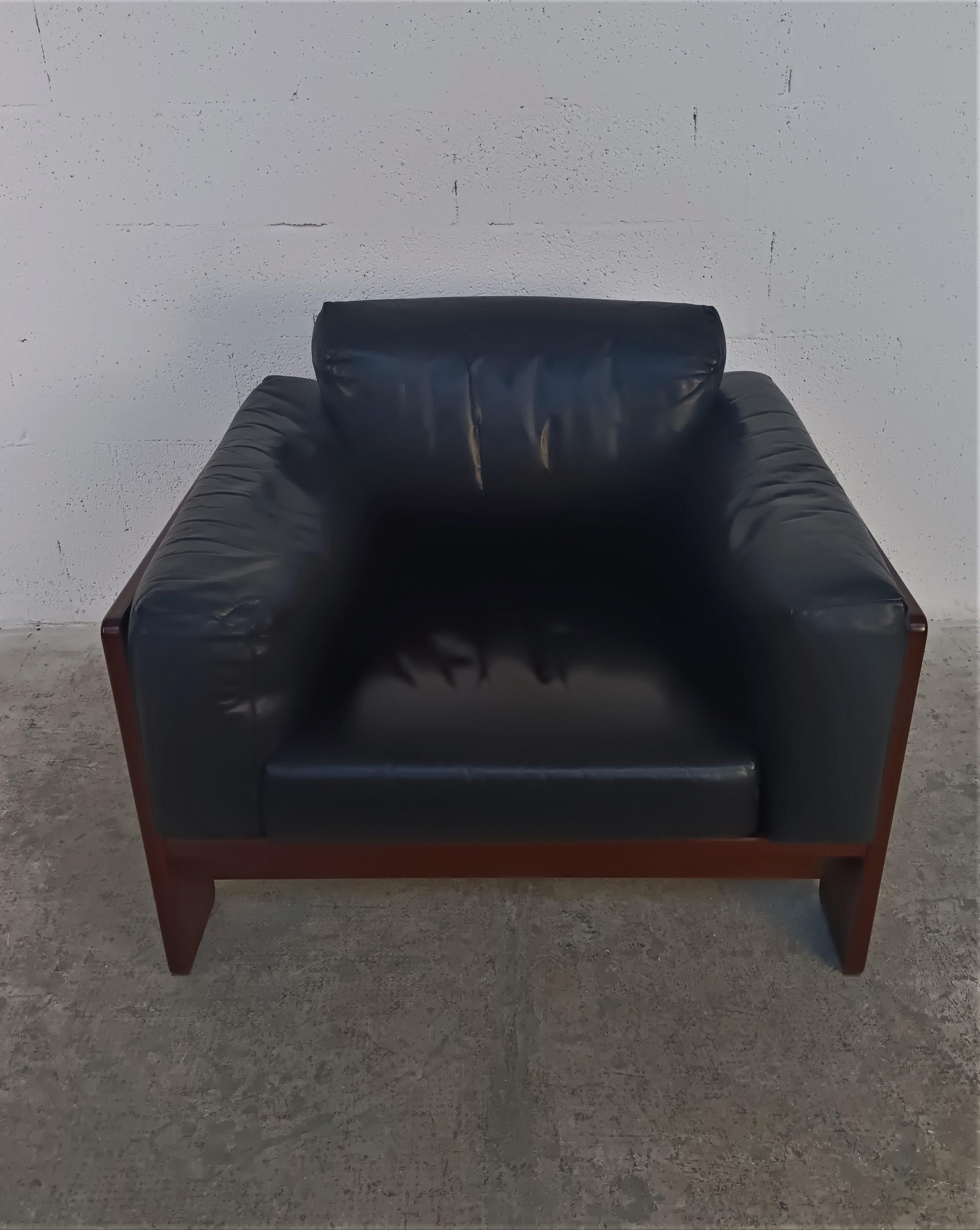 Italian Black Leather Bastiano Armchair by Afra E Tobia Scarpa for Gavina 70s