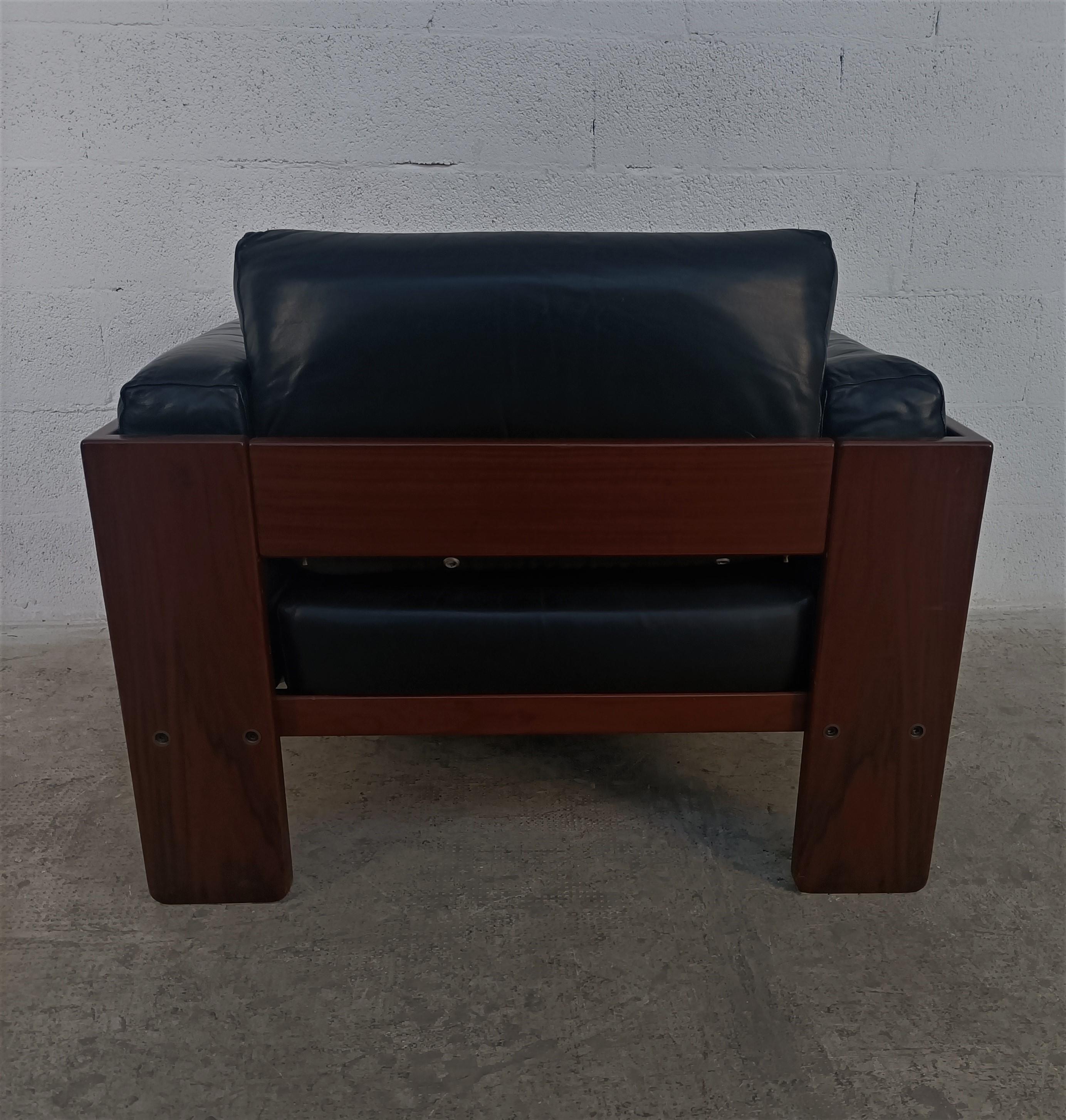 Black Leather Bastiano Armchair by Afra E Tobia Scarpa for Gavina 70s In Good Condition In Padova, IT