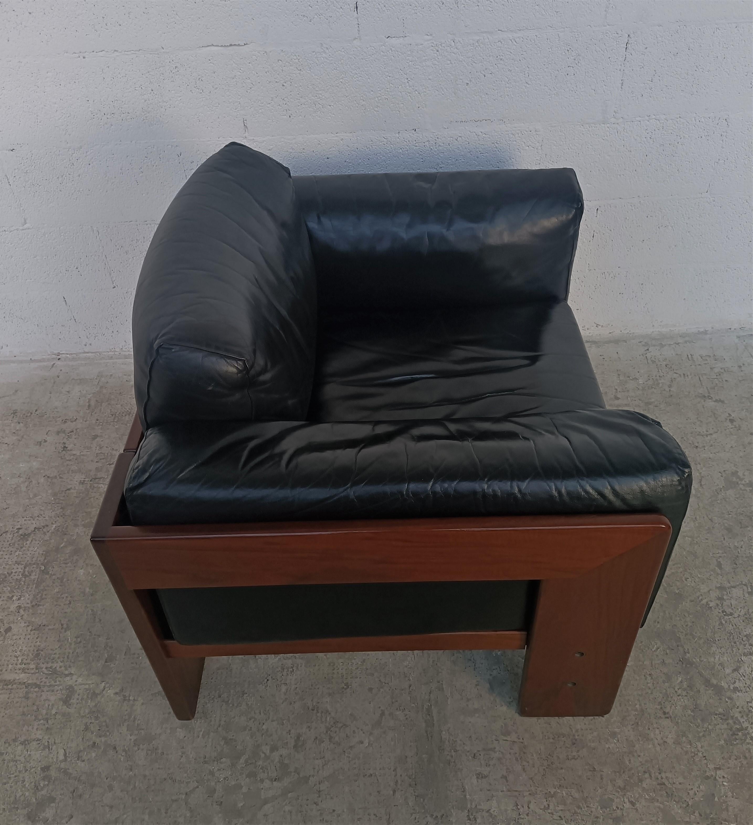 Black Leather Bastiano Armchair by Afra E Tobia Scarpa for Gavina 70s 2