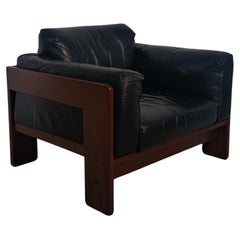 Fauteuil Bastiano en cuir noir par Afra E. Tobia Scarpa pour Gavina, années 70