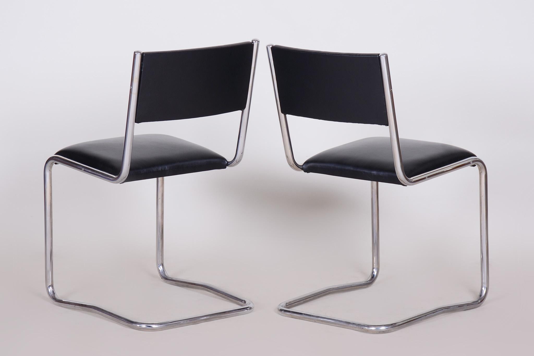 Sedie Bauhaus in pelle nera, anni '30, Repubblica Ceca in vendita 6