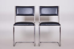 Black Leather Bauhaus Chairs, 1930s Czechia
