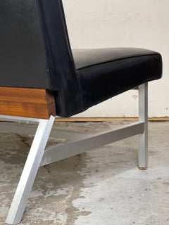 Black Leather Sofa Bench with Walnut and Satin Aluminum by Monarch Furniture