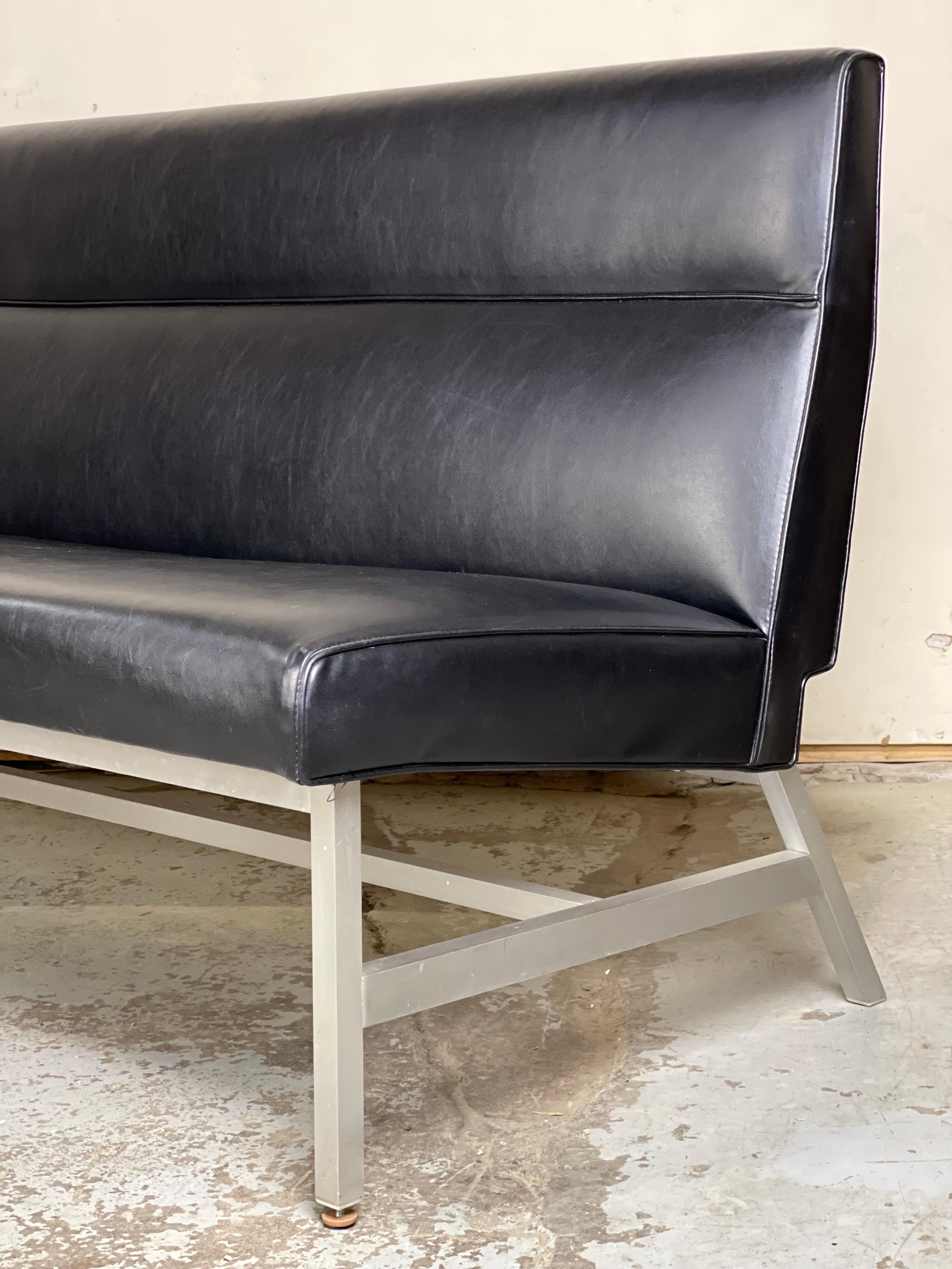 Black Leather Sofa Bench with Walnut and Satin Aluminum by Monarch Furniture  1