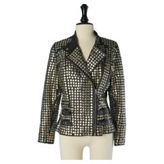 Black leather biker-jacket covered with silver nails NOORA