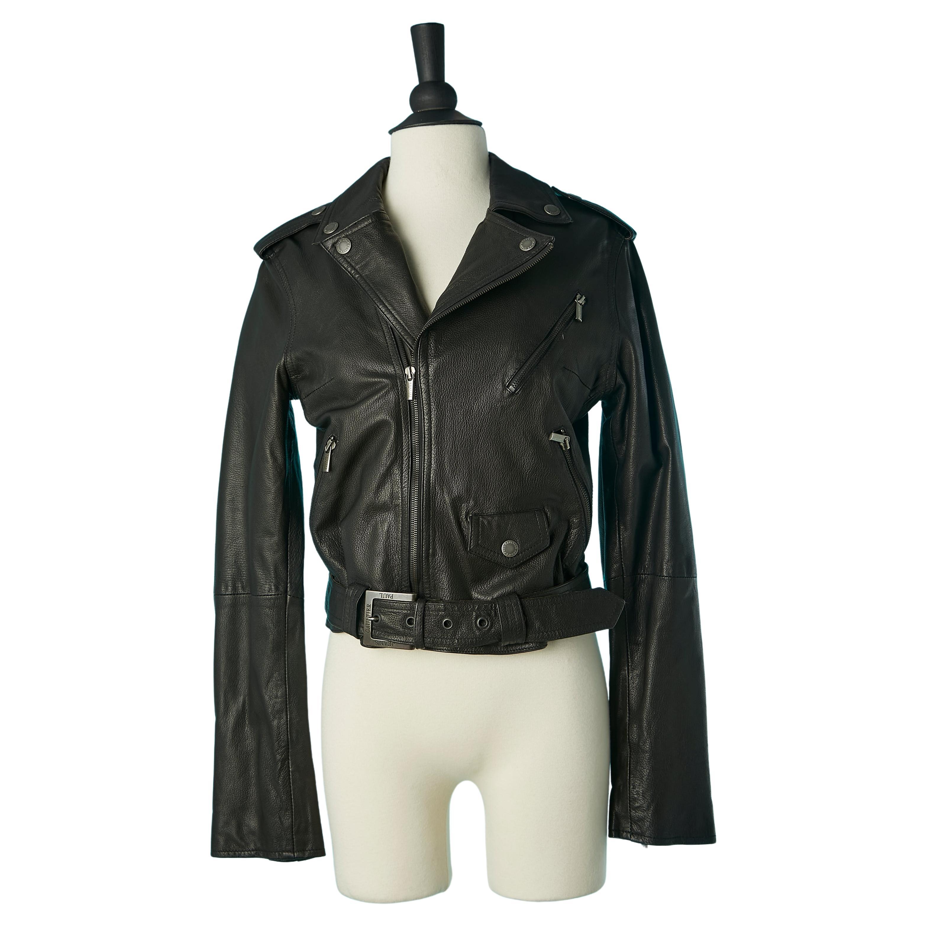 Black leather biker jacket Jean-Paul Gaultier Jean's  For Sale