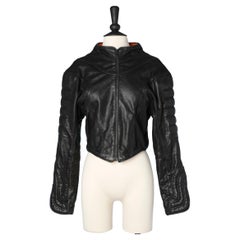 Black leather biker jacket with terry towelling lining Thierry Mugler 