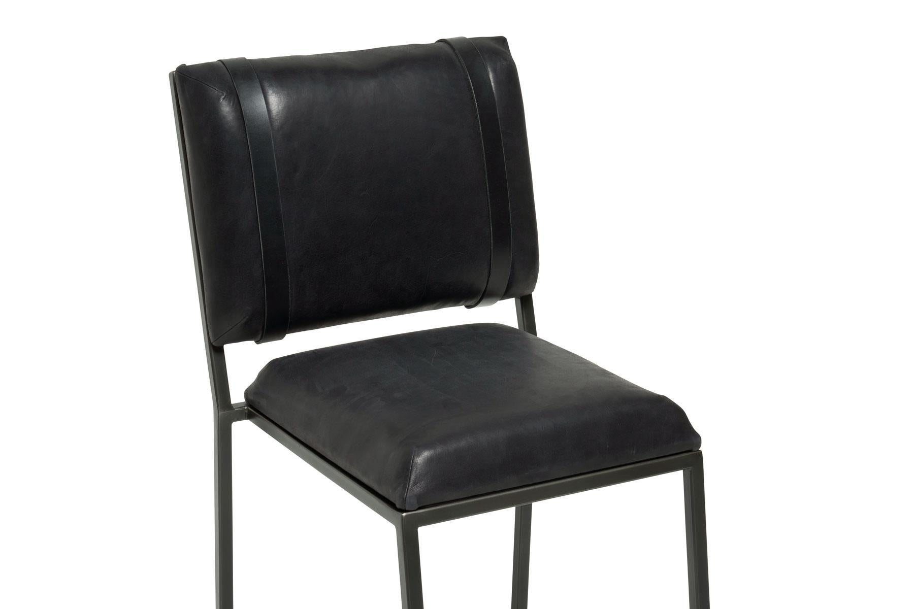 Contemporary Black Leather & Blackened Steel Barstool For Sale