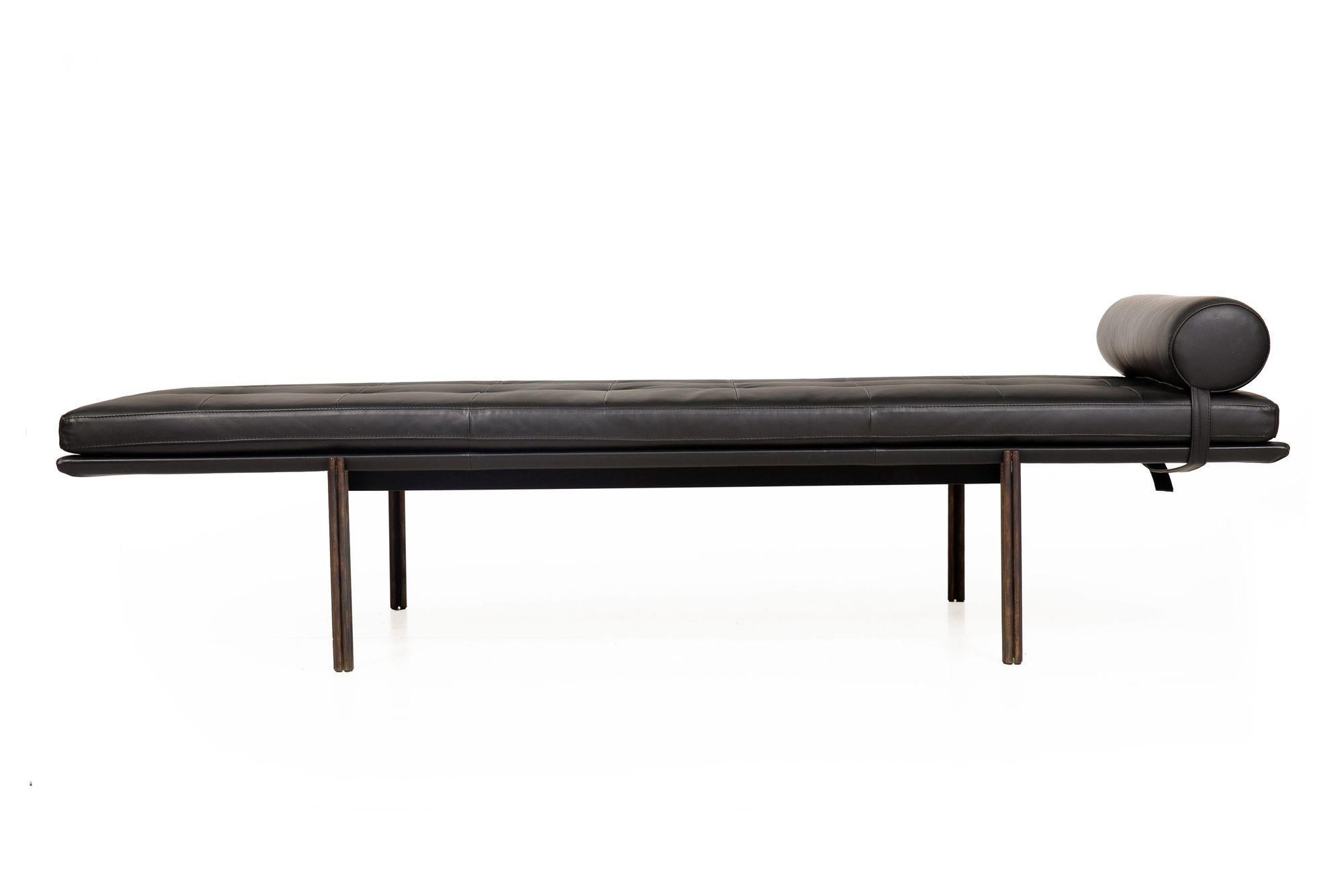 Modern Black Leather Brass “Twelve Daybed” by Massimo Castagna for Gallotti & Radice