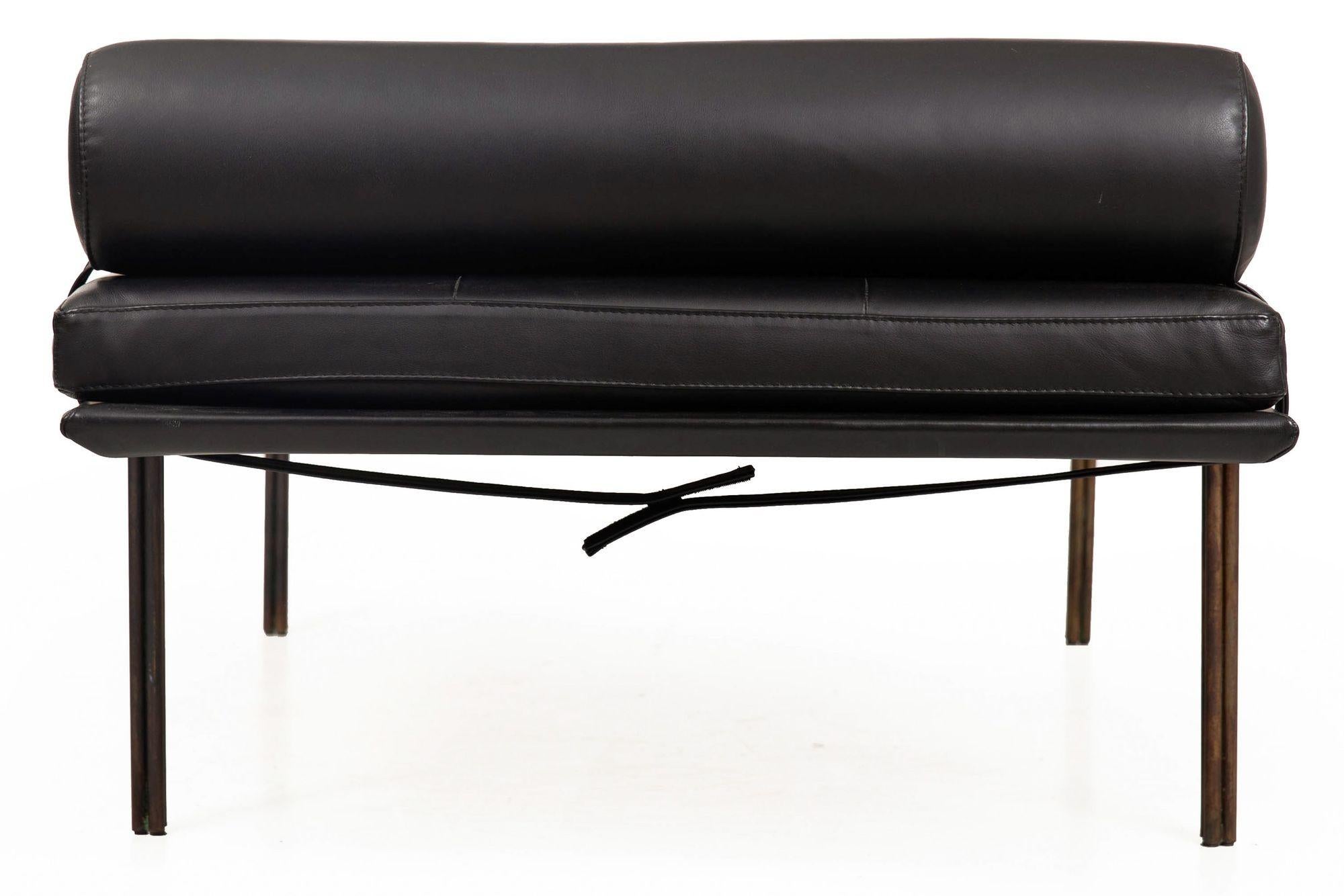 Italian Black Leather Brass “Twelve Daybed” by Massimo Castagna for Gallotti & Radice