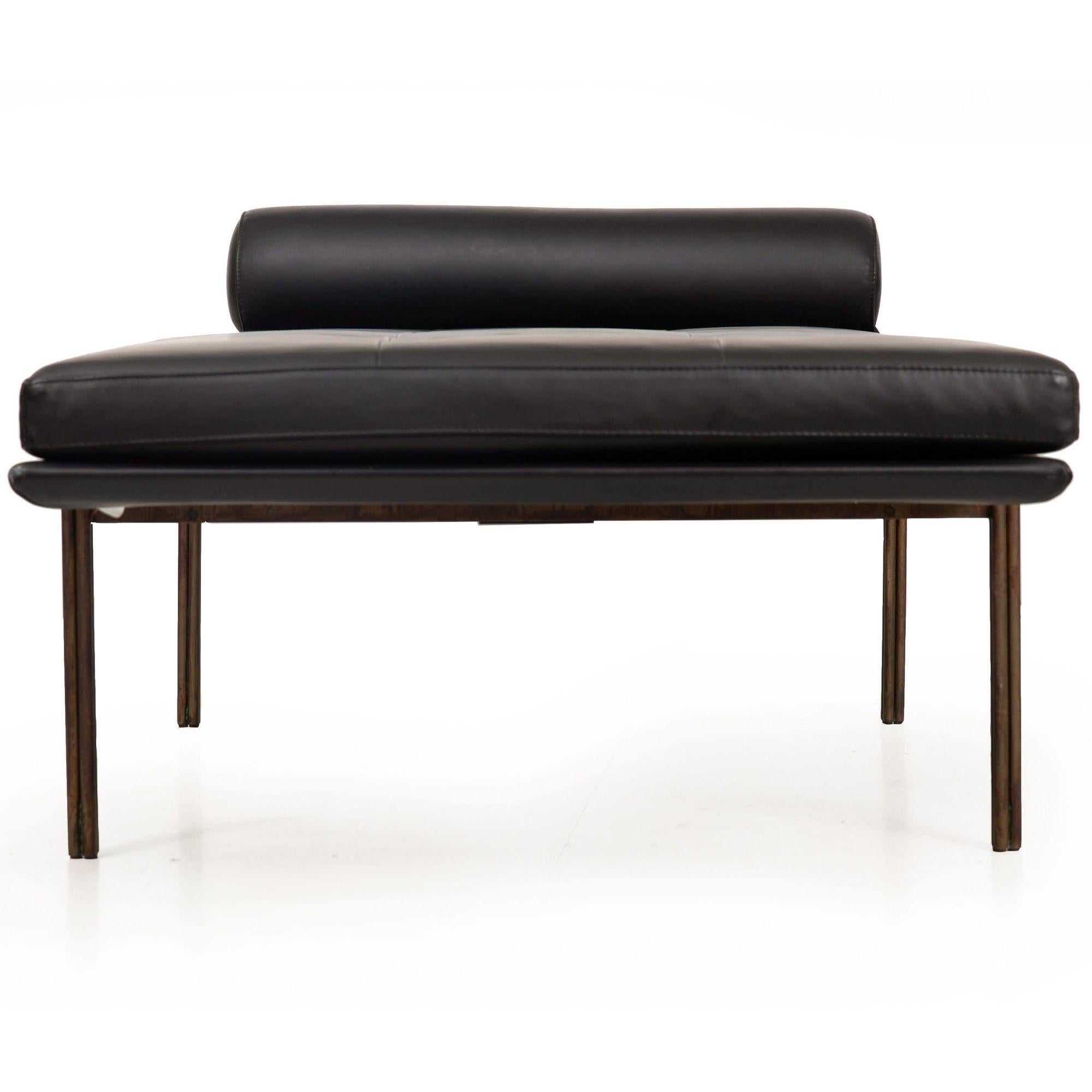 Black Leather Brass “Twelve Daybed” by Massimo Castagna for Gallotti & Radice In Good Condition In Shippensburg, PA