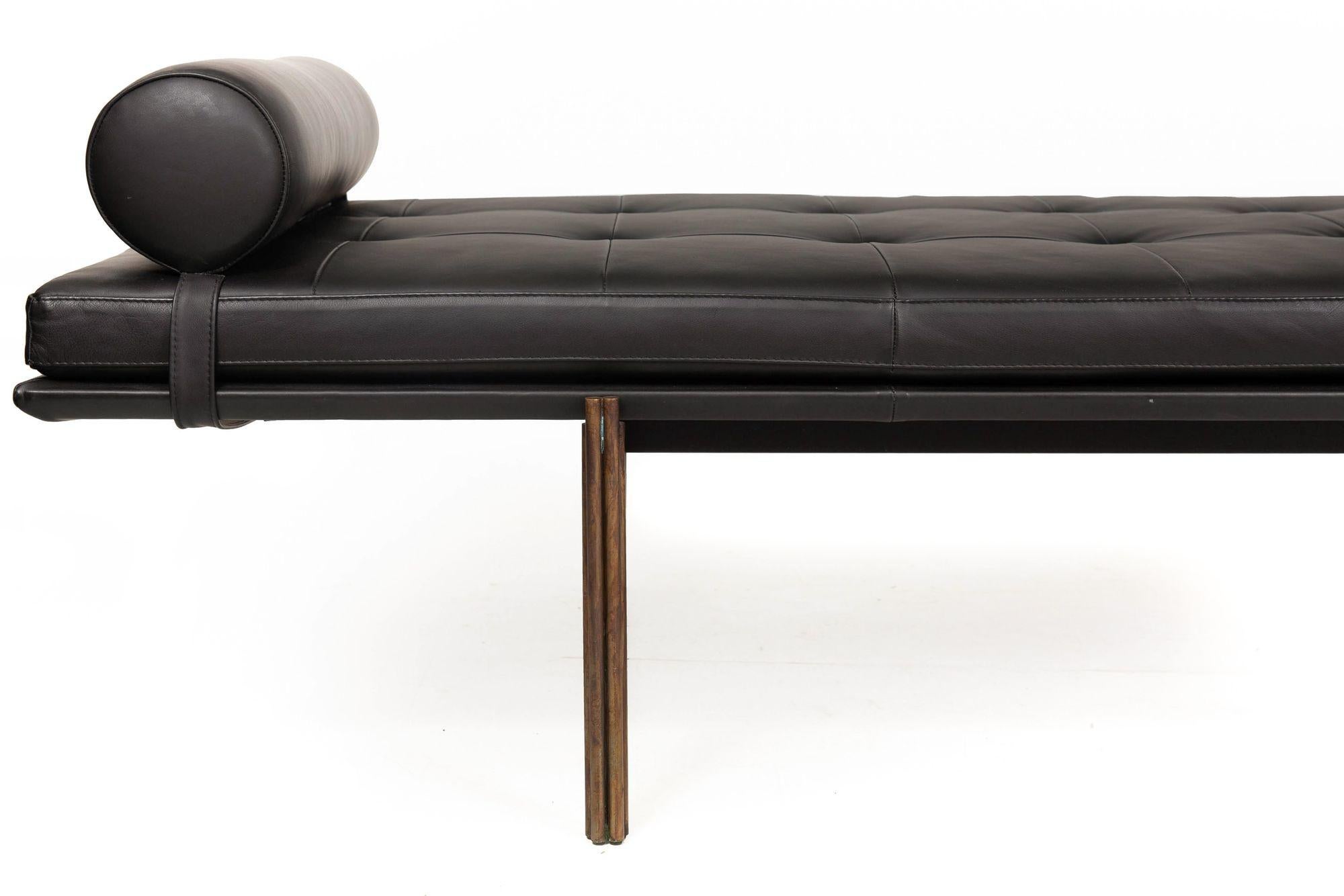 Contemporary Black Leather Brass “Twelve Daybed” by Massimo Castagna for Gallotti & Radice
