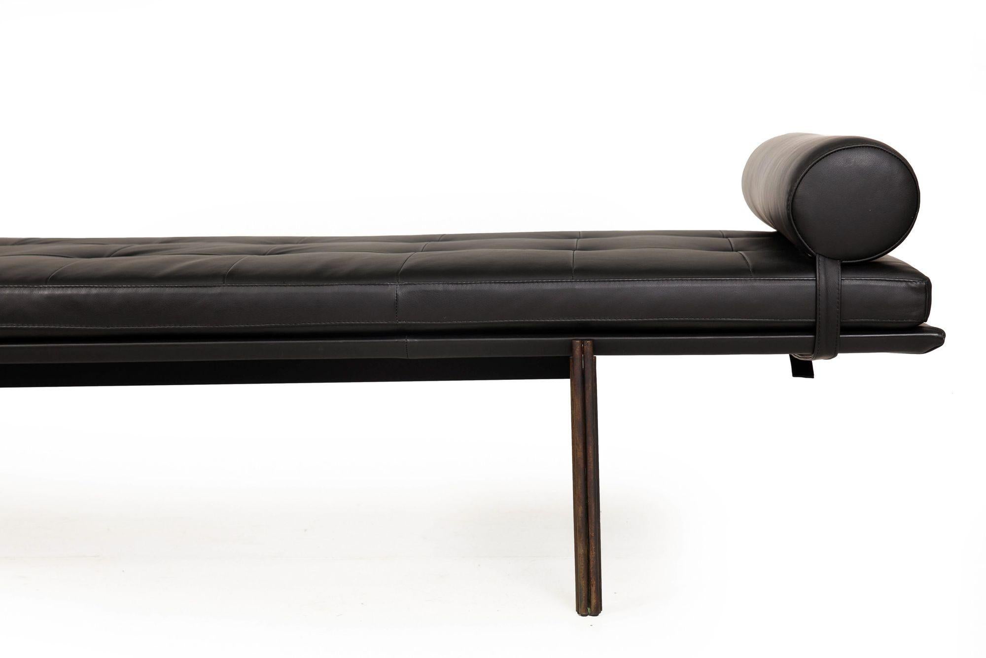 Black Leather Brass “Twelve Daybed” by Massimo Castagna for Gallotti & Radice 3