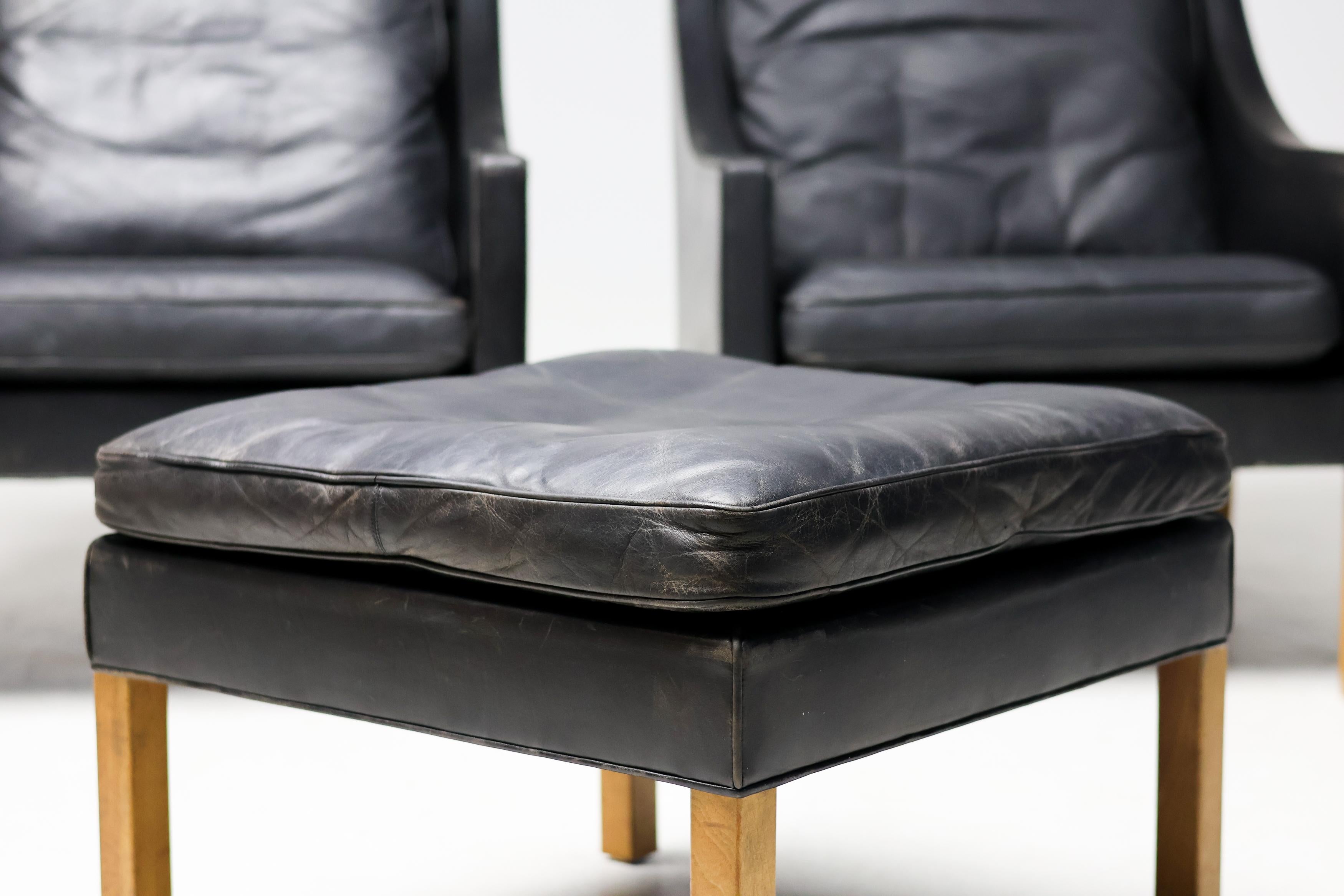 Black Leather Børge Mogensen 2208 Living Room Set, Fredericia