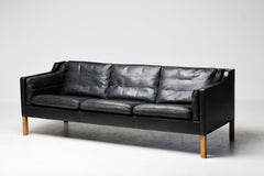 Black Leather Børge Mogensen 2208 Living Room Set, Fredericia, Denmark 1968