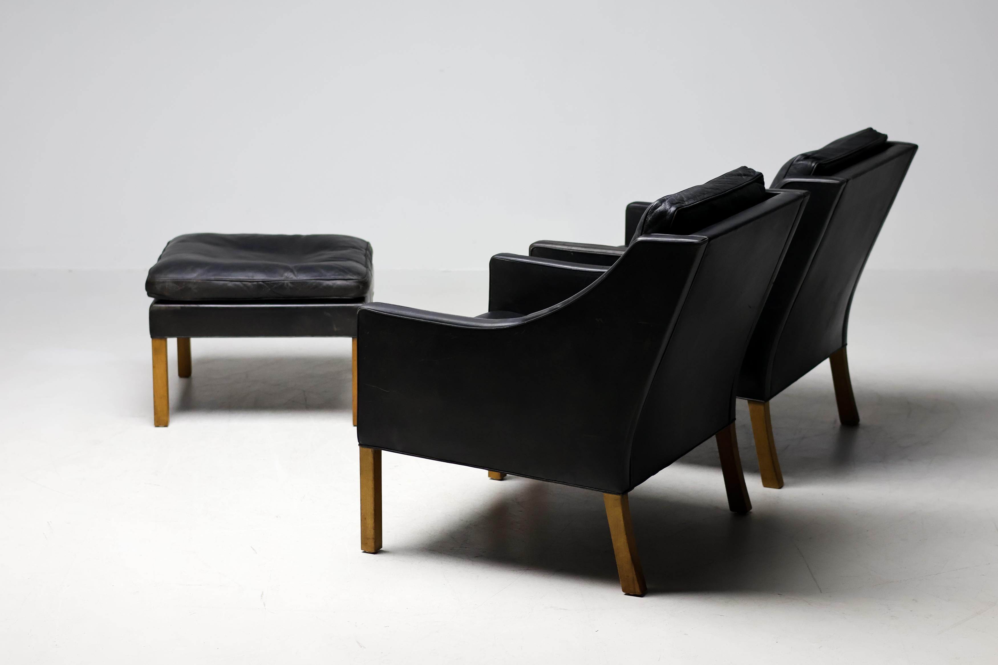 Black Leather Børge Mogensen 2208 Living Room Set, Fredericia