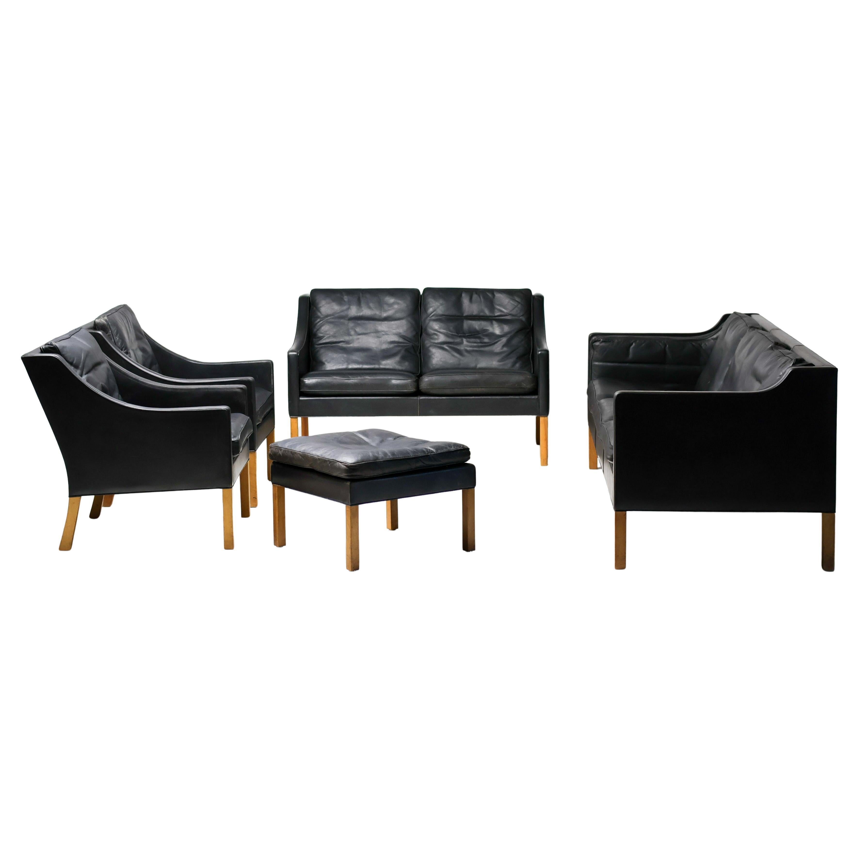 Black Leather Børge Mogensen 2208 Living Room Set, Fredericia, Denmark 1968 For Sale