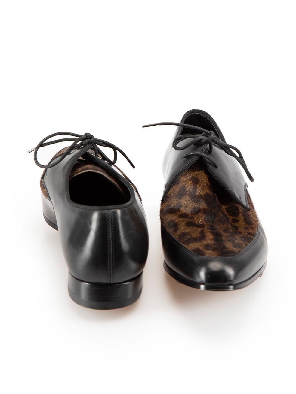 Black Leather & Brown Pony Hair Oxfords Size IT 37 In Good Condition For Sale In London, GB