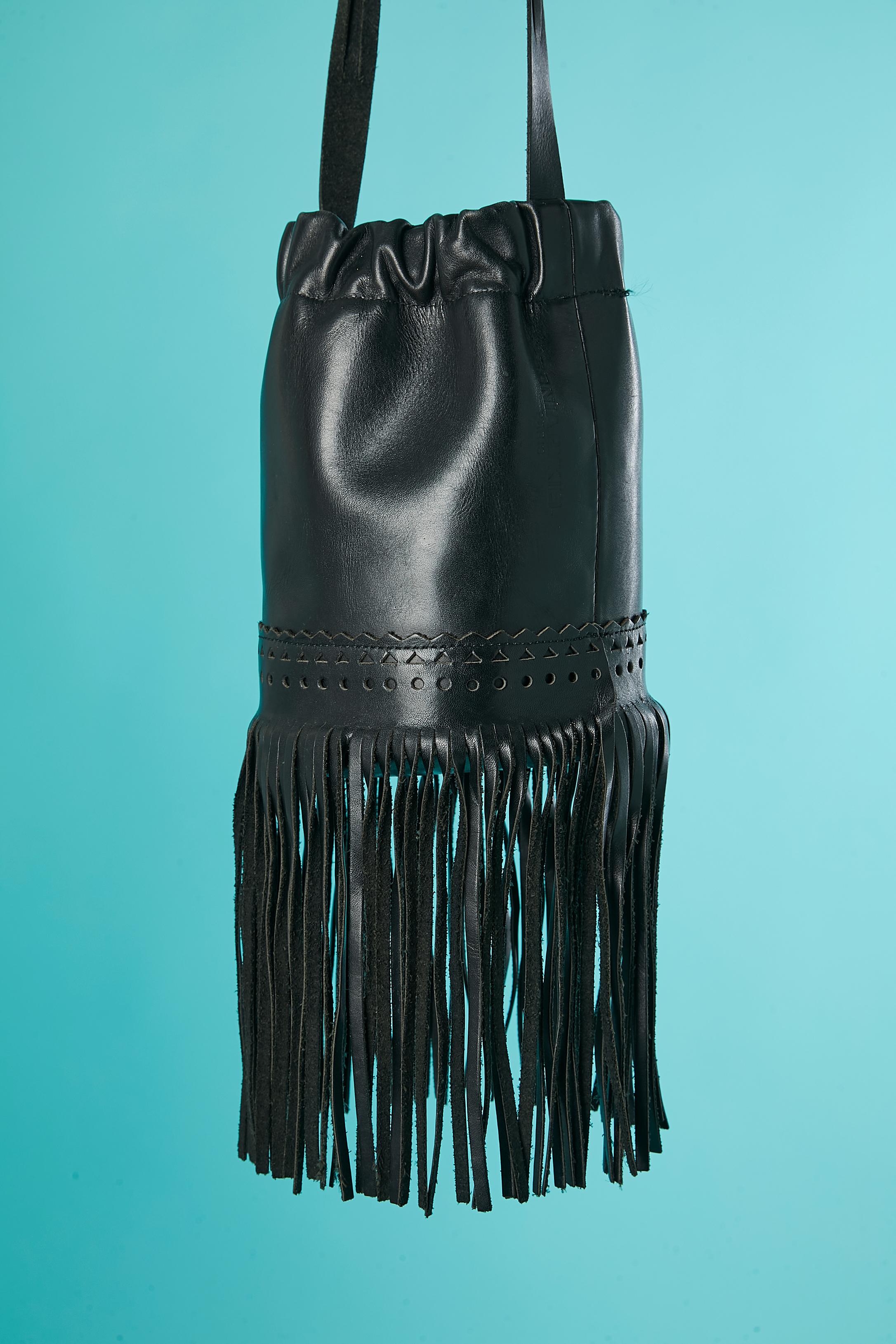 Black leather bucket bag with leather fringes Sonia Rykiel In Excellent Condition In Saint-Ouen-Sur-Seine, FR