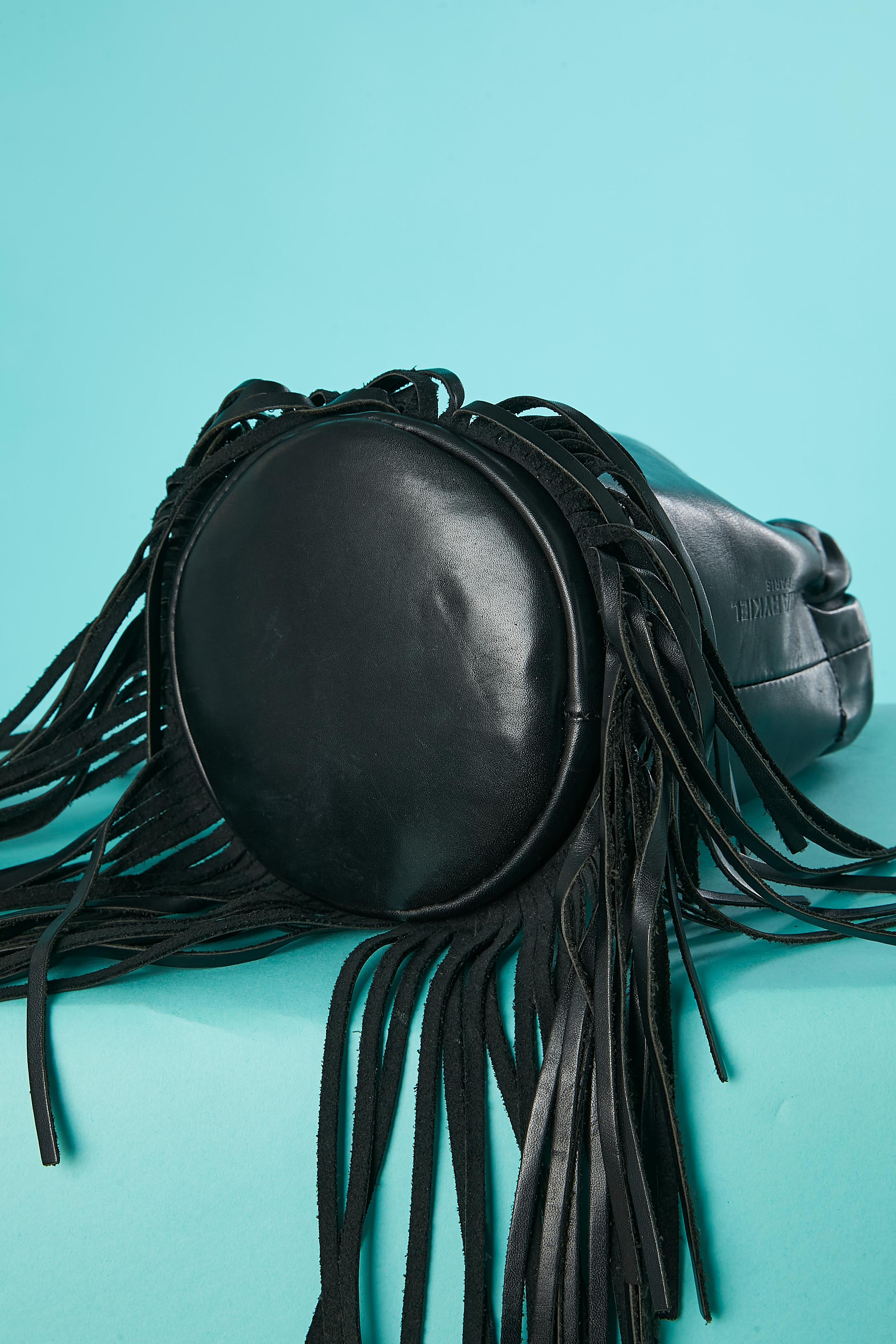 Black leather bucket bag with leather fringes Sonia Rykiel 1