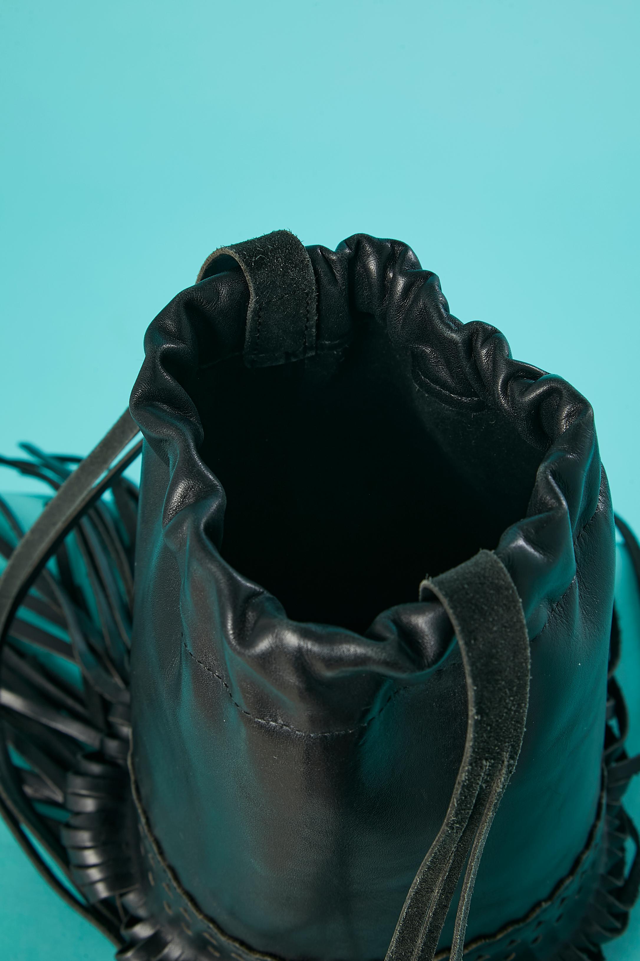 Black leather bucket bag with leather fringes Sonia Rykiel 3