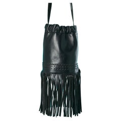 Sac seau en cuir noir avec franges en cuir Sonia Rykiel 