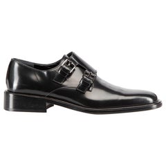 Black Leather Buckled Monk Oxfords Size IT 37