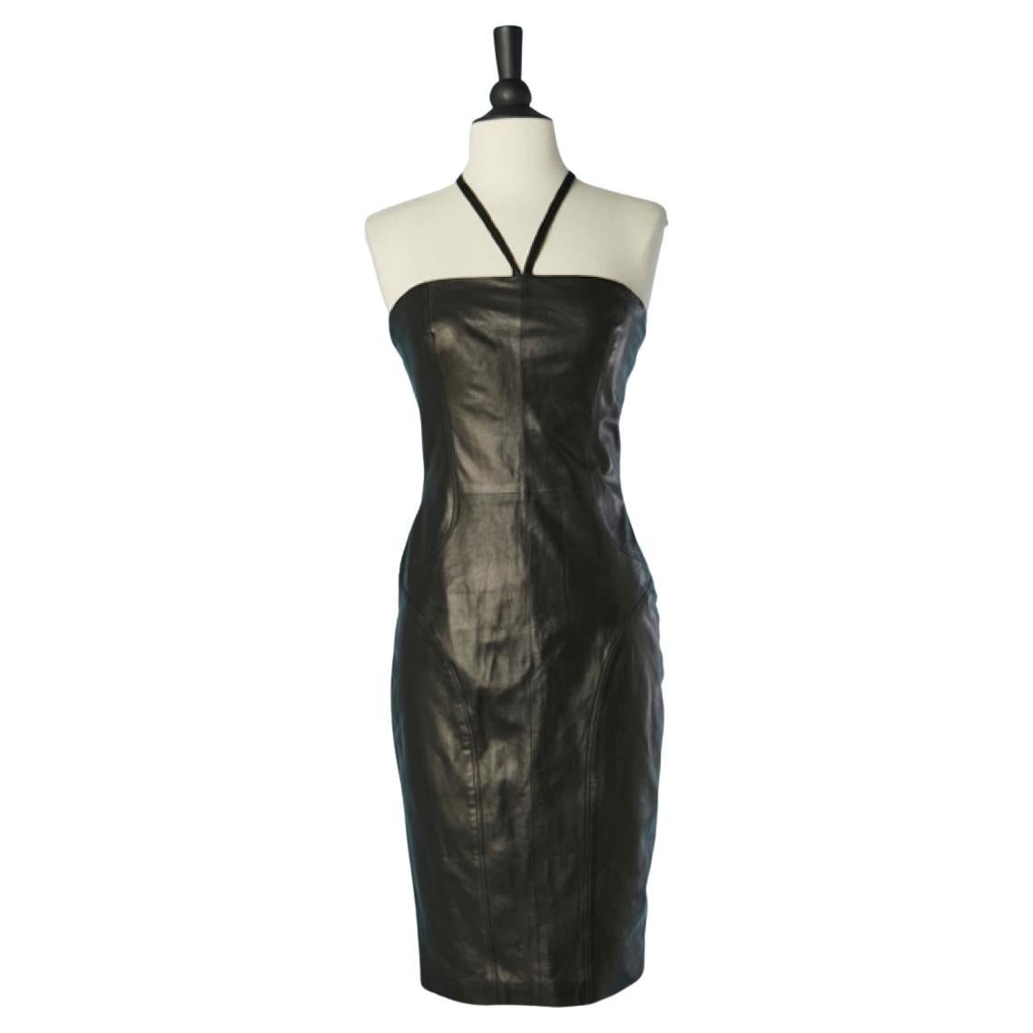Black leather bustier dress Gianni Versace For Sale
