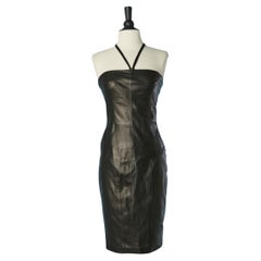 Vintage Black leather bustier dress Gianni Versace 