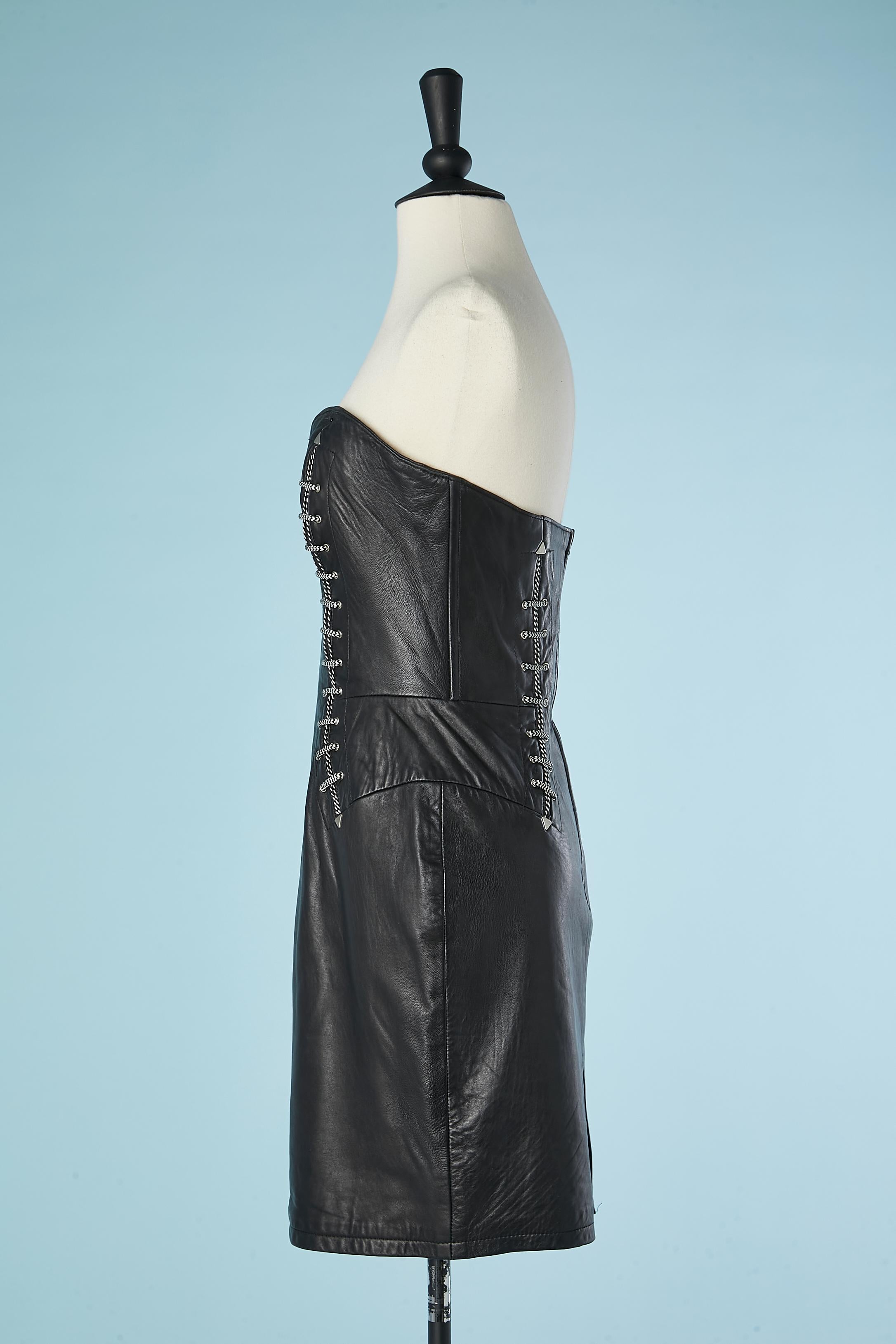 Women's Black leather bustier dress with technical laces M Hoban North Beach Leather  For Sale