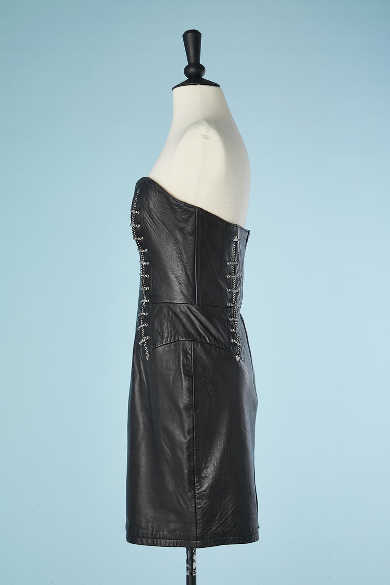 Black leather bustier dress with technical laces M Hoban North Beach Leather  at 1stDibs