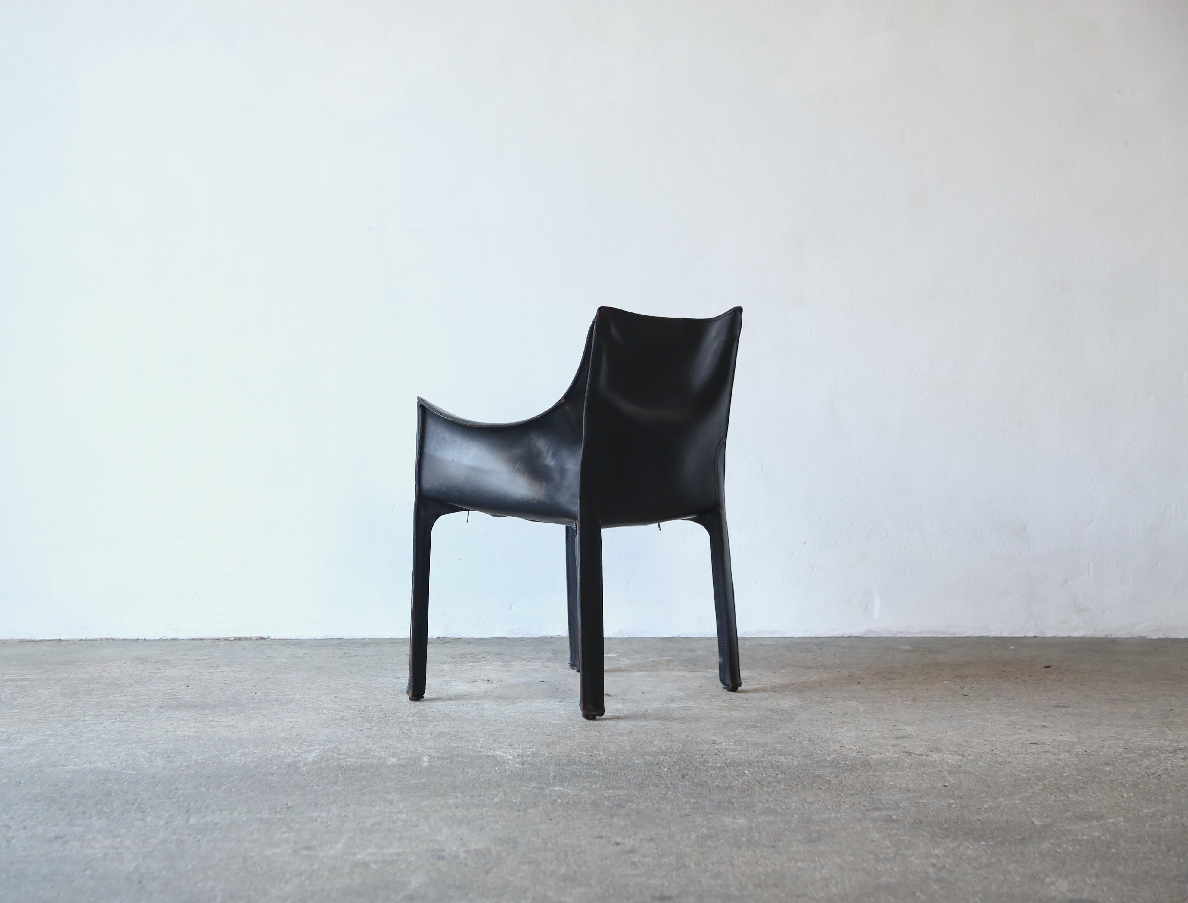 Black Leather Cab 413 Chair by Mario Bellini, Cassina, Italy, 1980s For Sale 4