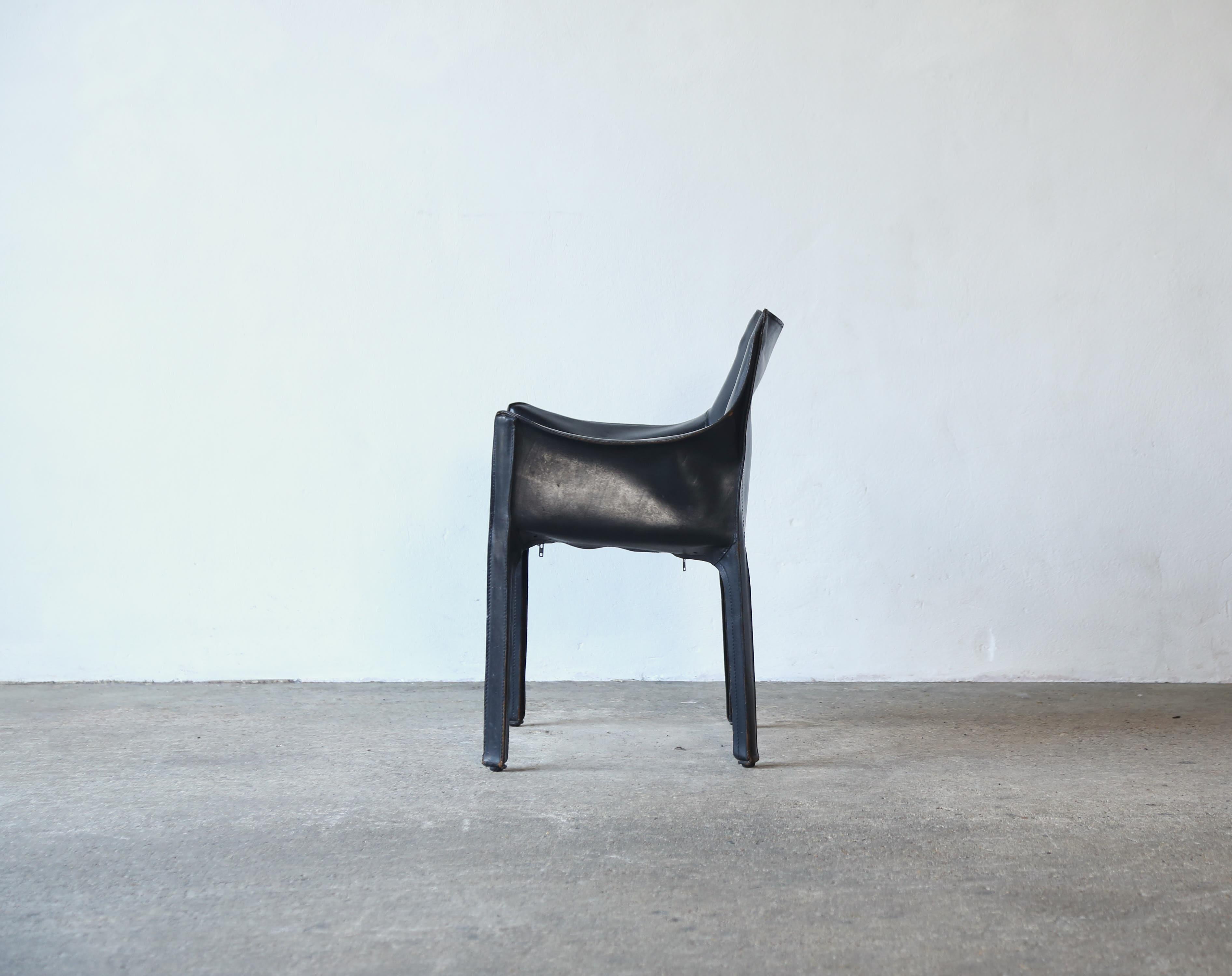 Black Leather Cab 413 Chair by Mario Bellini, Cassina, Italy, 1980s For Sale 5