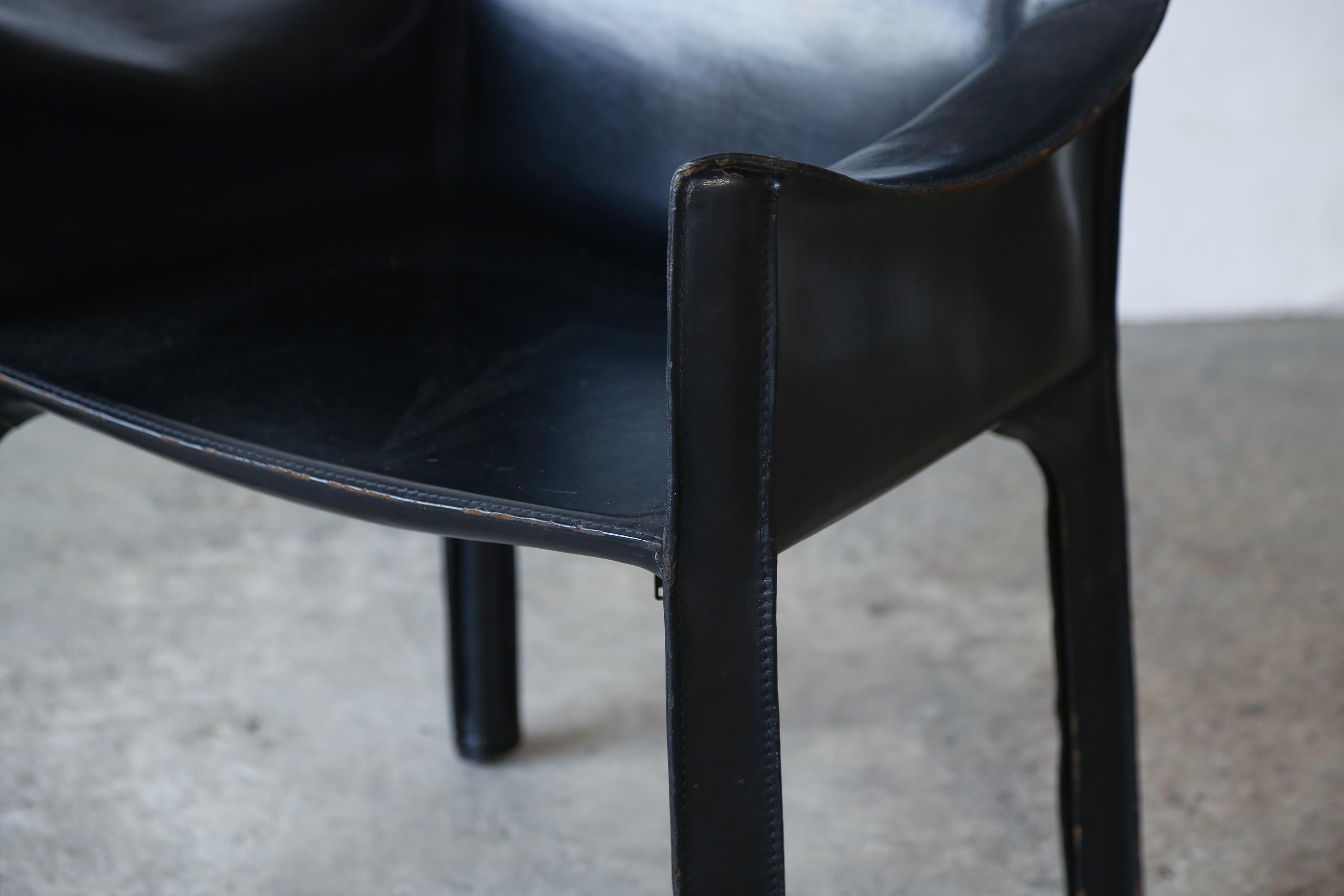 Black Leather Cab 413 Chair by Mario Bellini, Cassina, Italy, 1980s For Sale 6