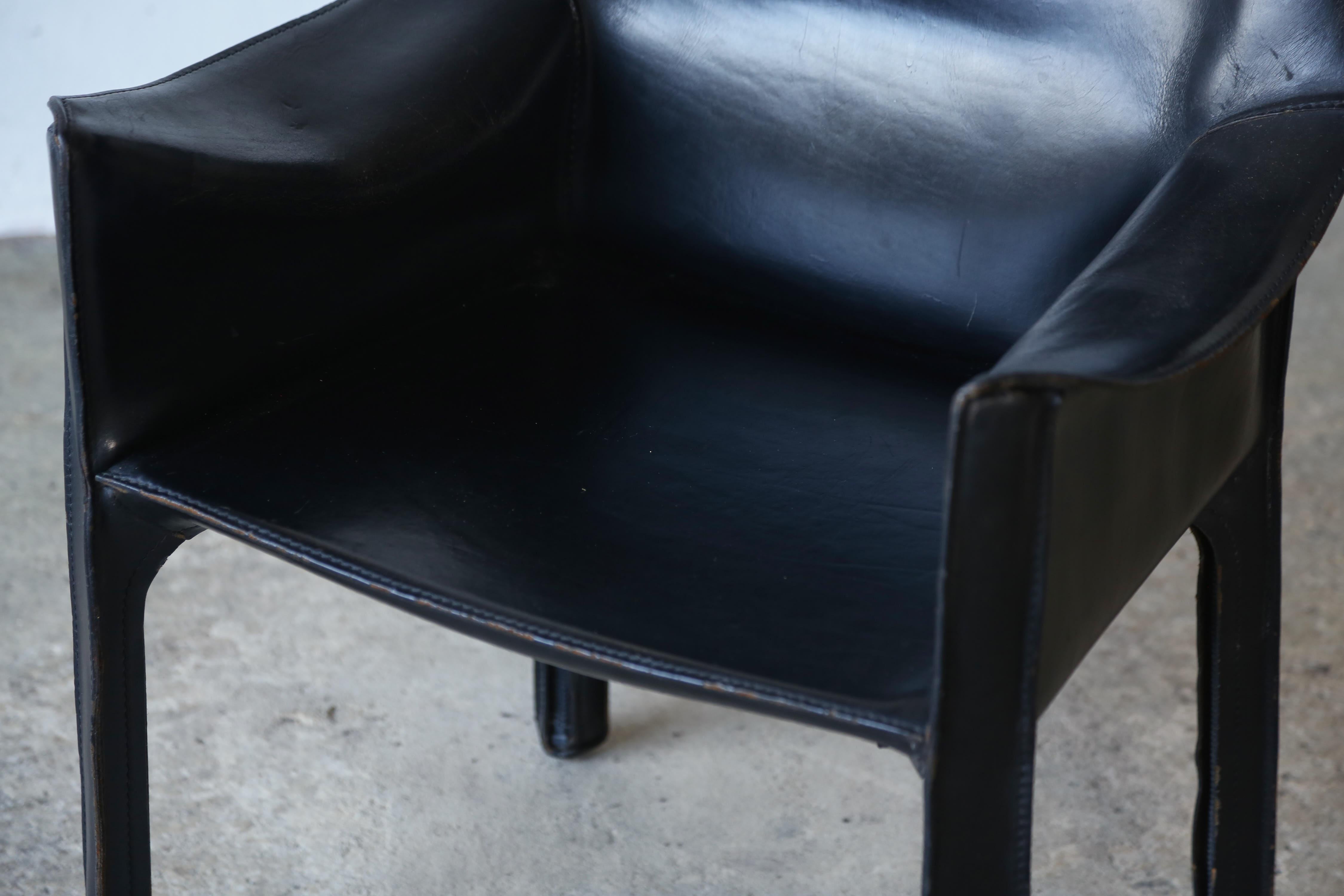 Black Leather Cab 413 Chair by Mario Bellini, Cassina, Italy, 1980s For Sale 7