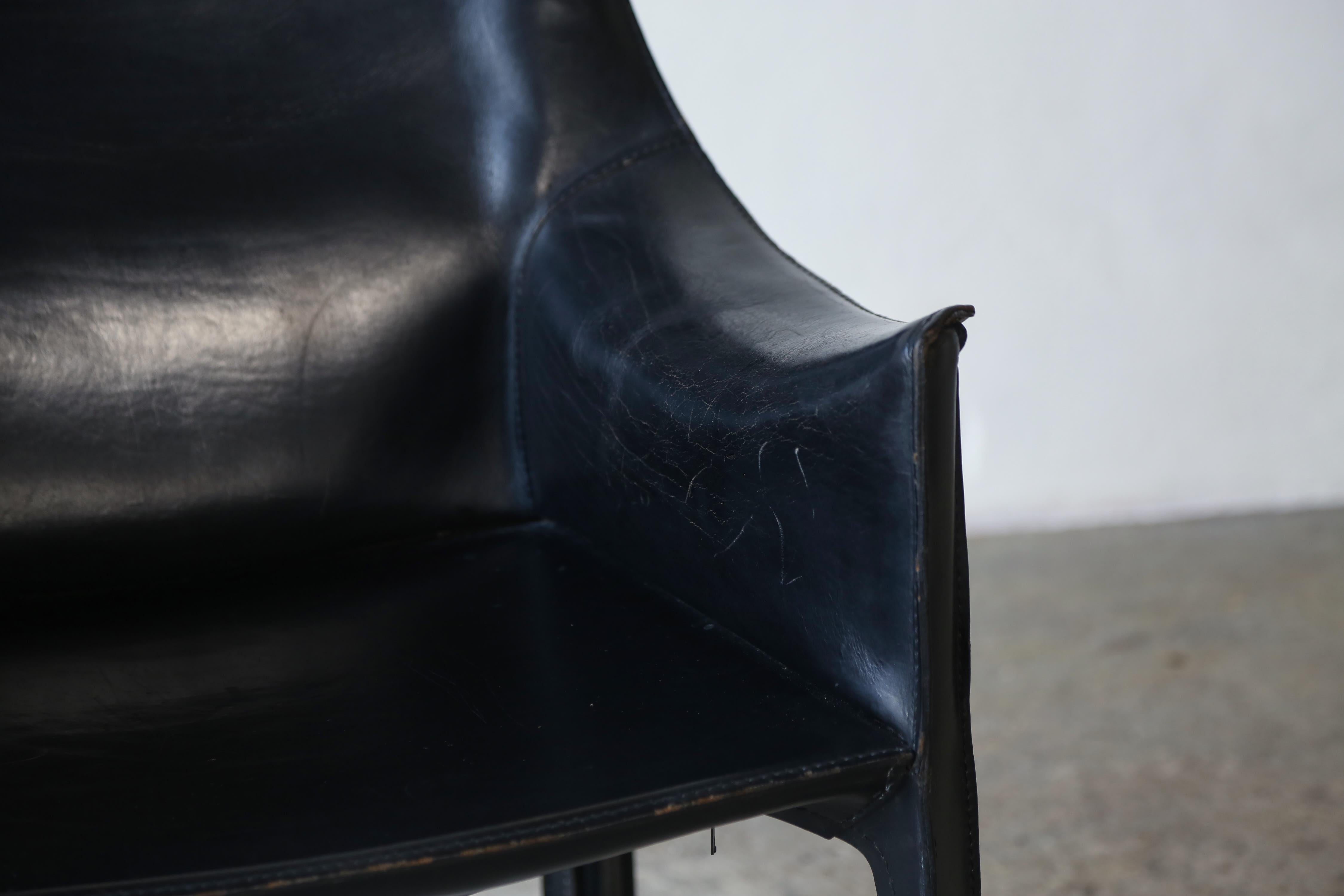 Black Leather Cab 413 Chair by Mario Bellini, Cassina, Italy, 1980s For Sale 10