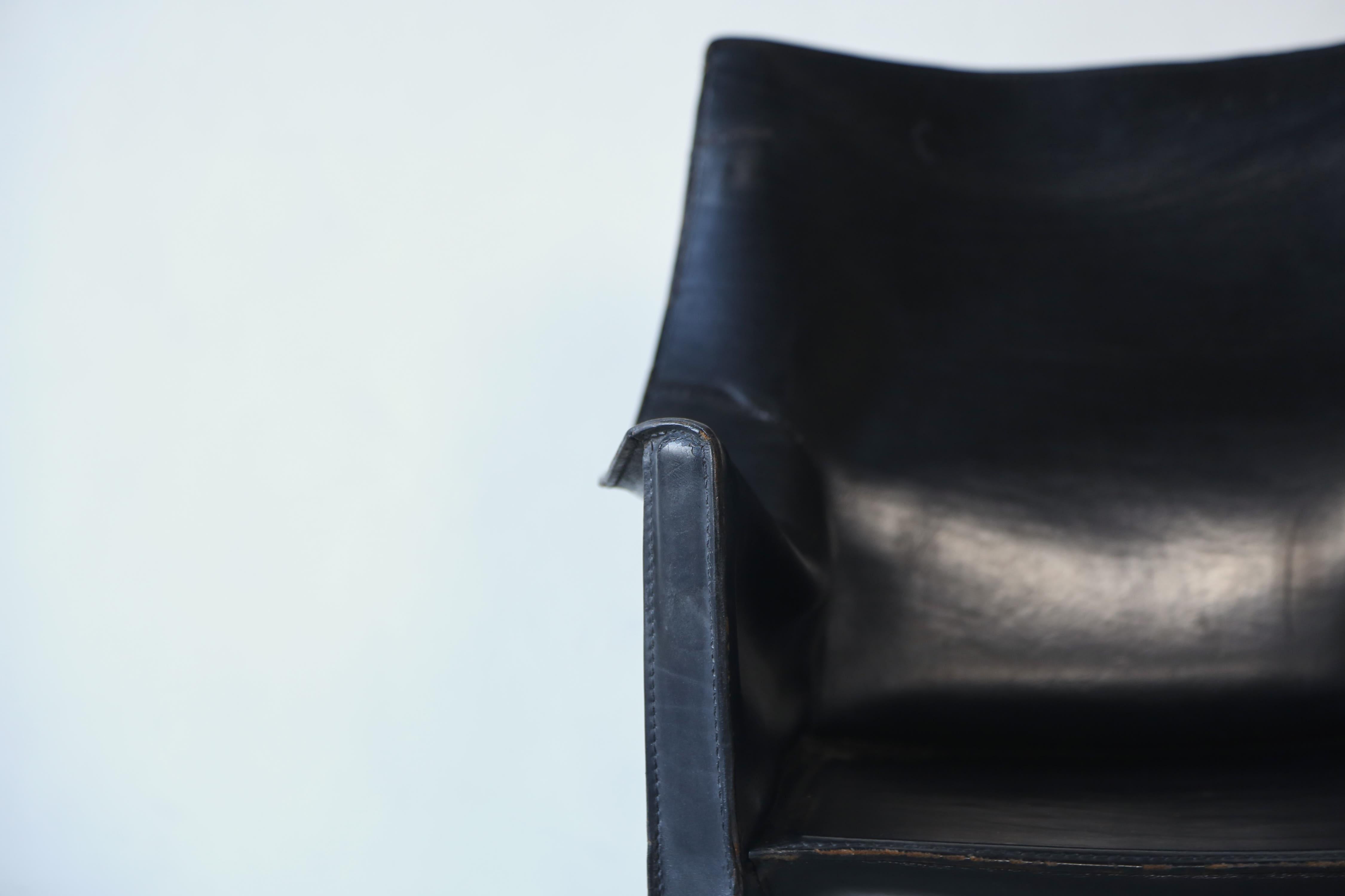 Black Leather Cab 413 Chair by Mario Bellini, Cassina, Italy, 1980s For Sale 11