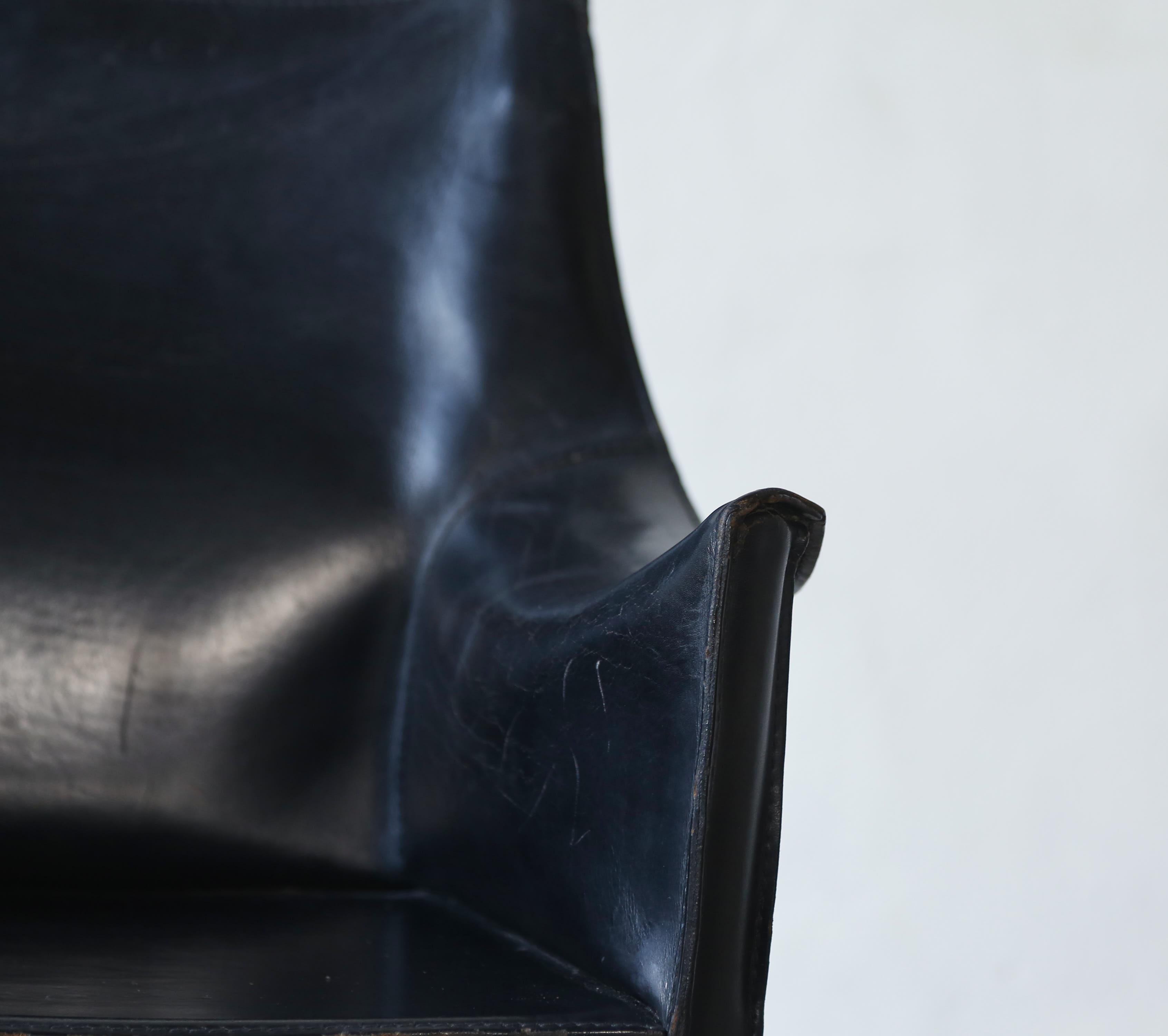 Black Leather Cab 413 Chair by Mario Bellini, Cassina, Italy, 1980s For Sale 12