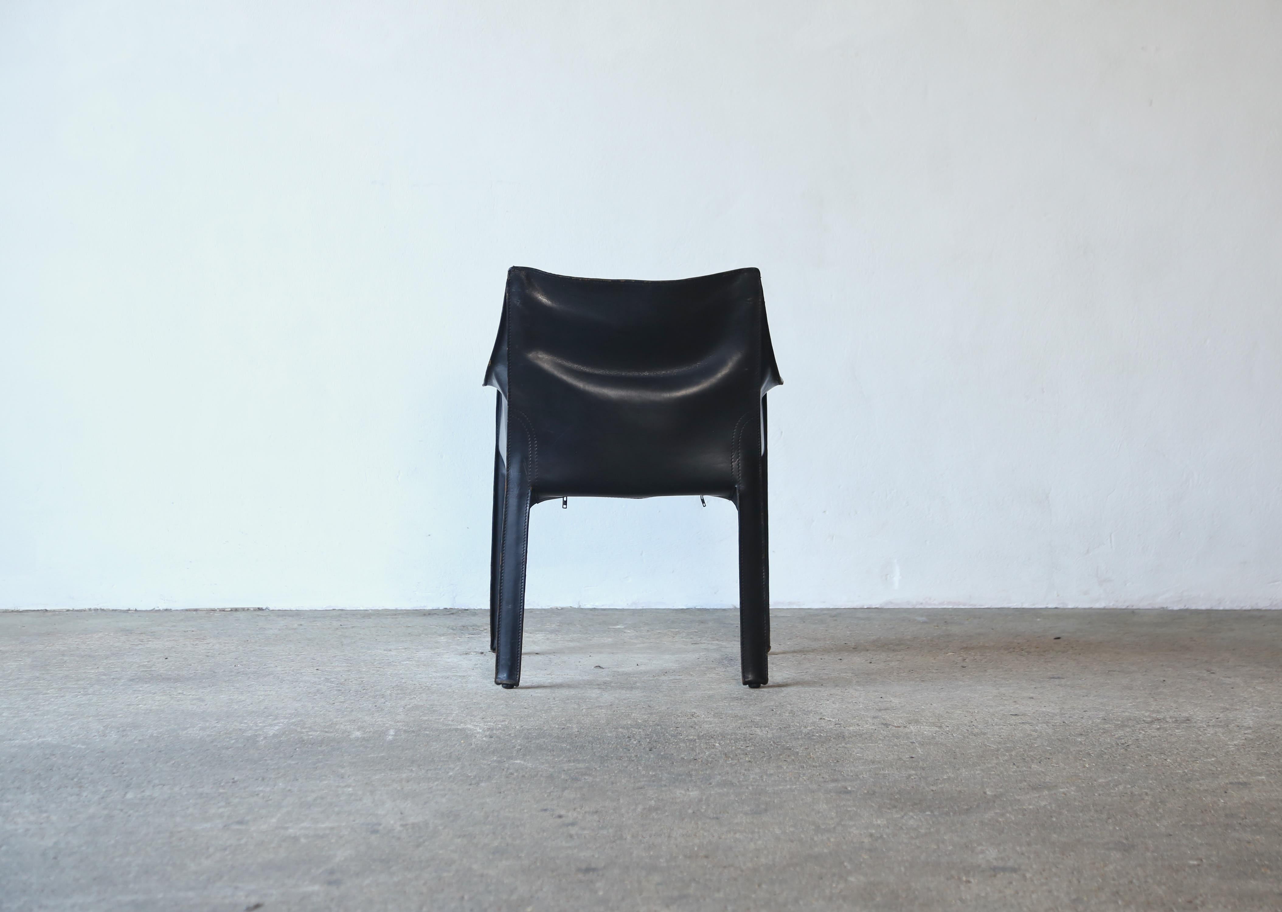 Black Leather Cab 413 Chair by Mario Bellini, Cassina, Italy, 1980s For Sale 2