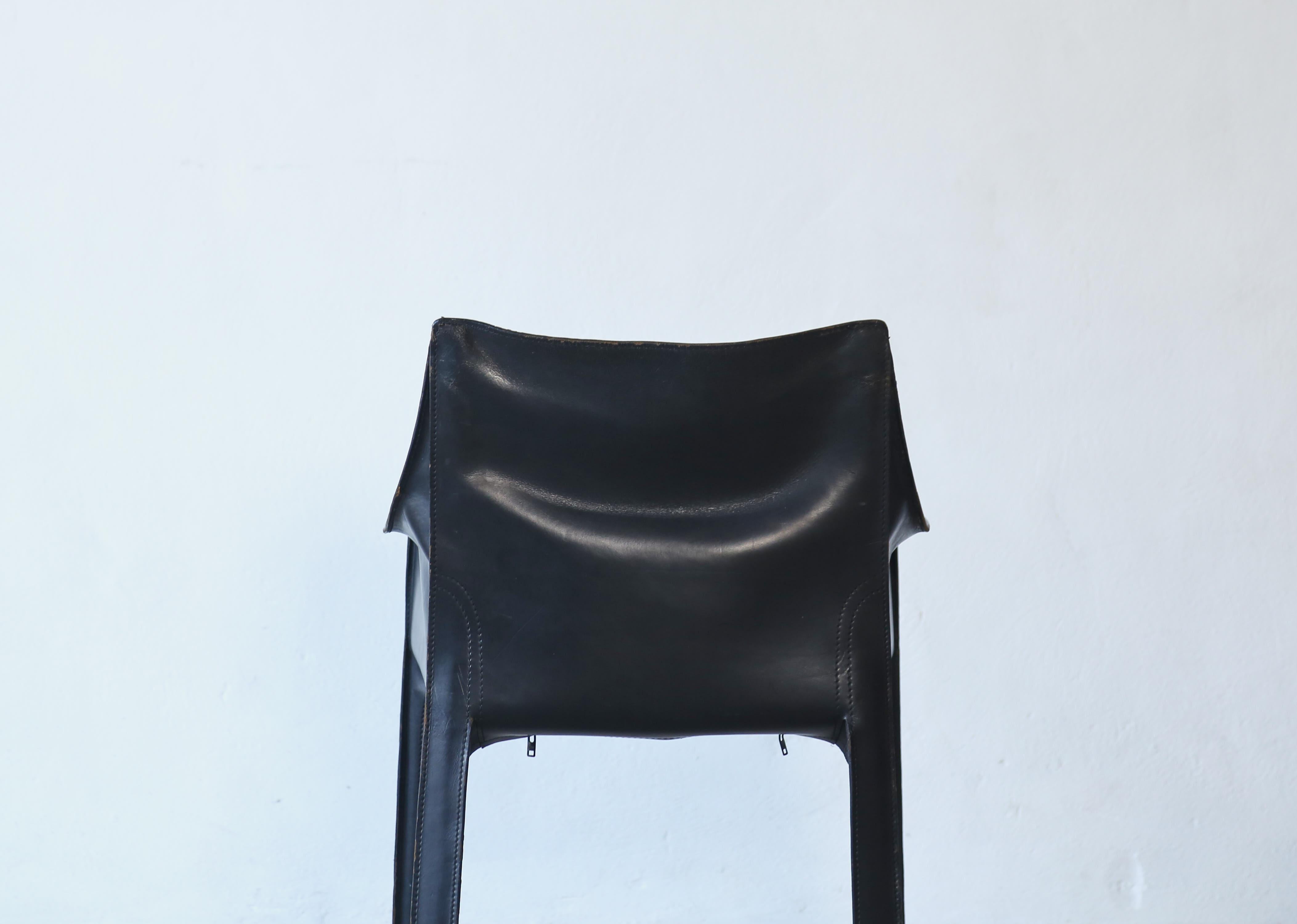 Black Leather Cab 413 Chair by Mario Bellini, Cassina, Italy, 1980s For Sale 3
