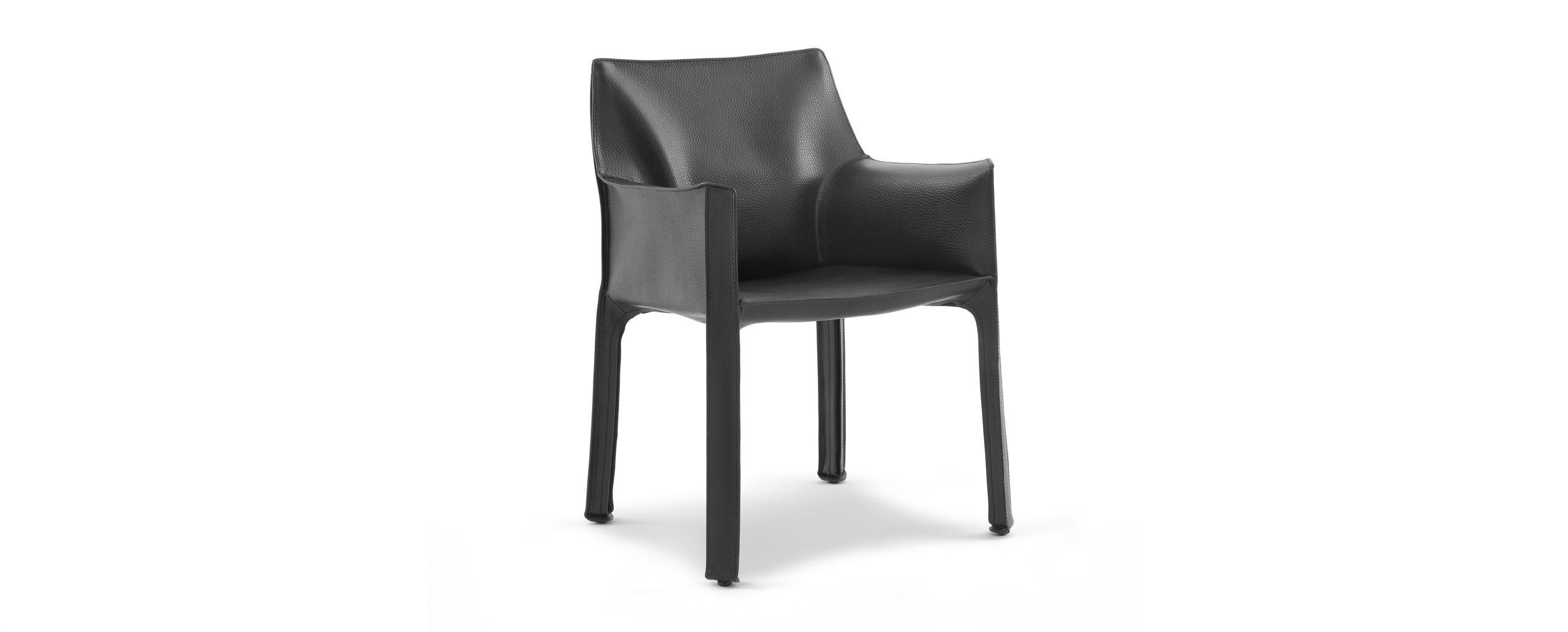 Modern Black Leather Cab Armchairs, Cassina
