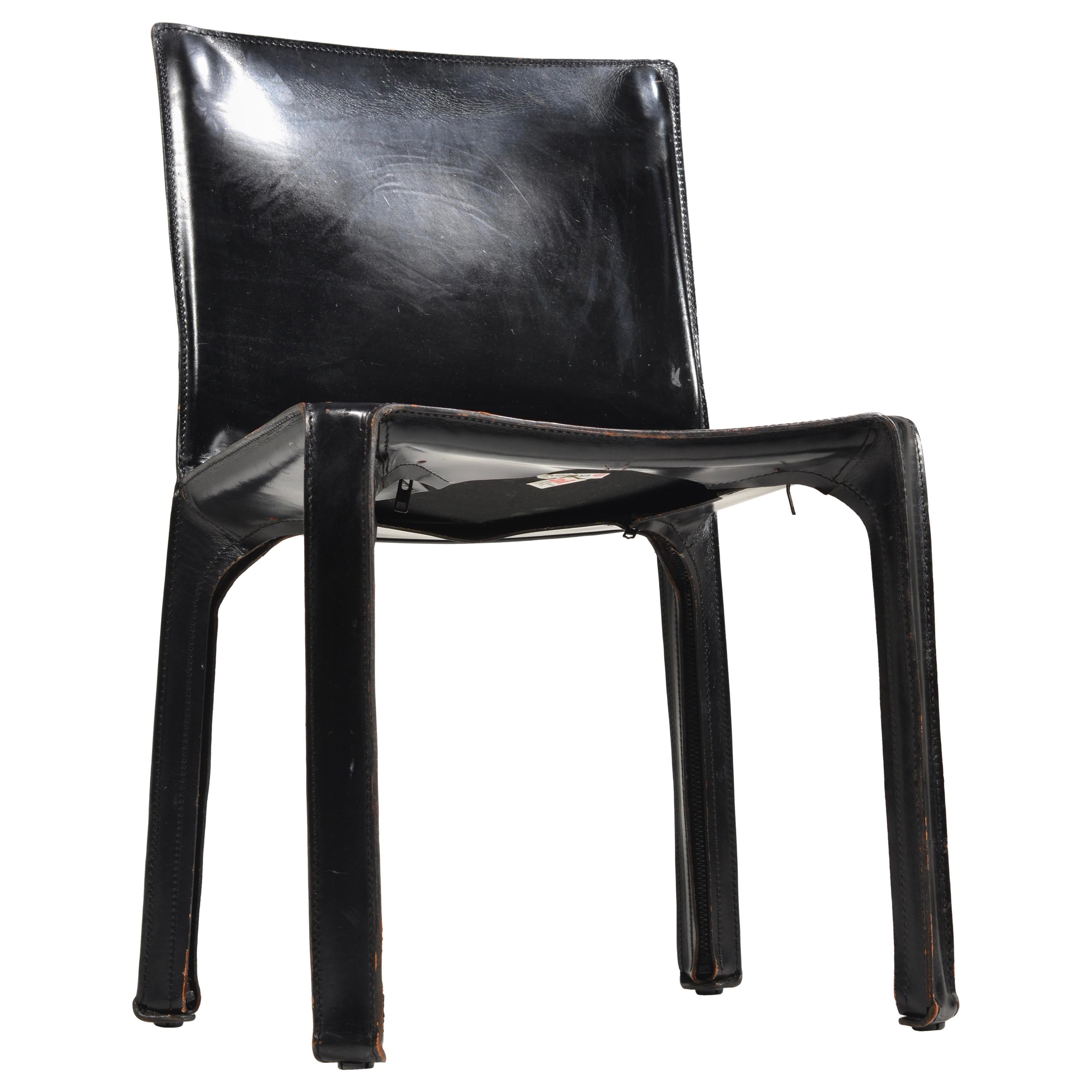 Black Leather "Cab" Chair by Mario Bellini for Cassina