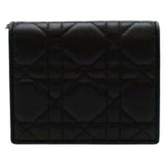 Black leather Cannage quilted compact wallet
