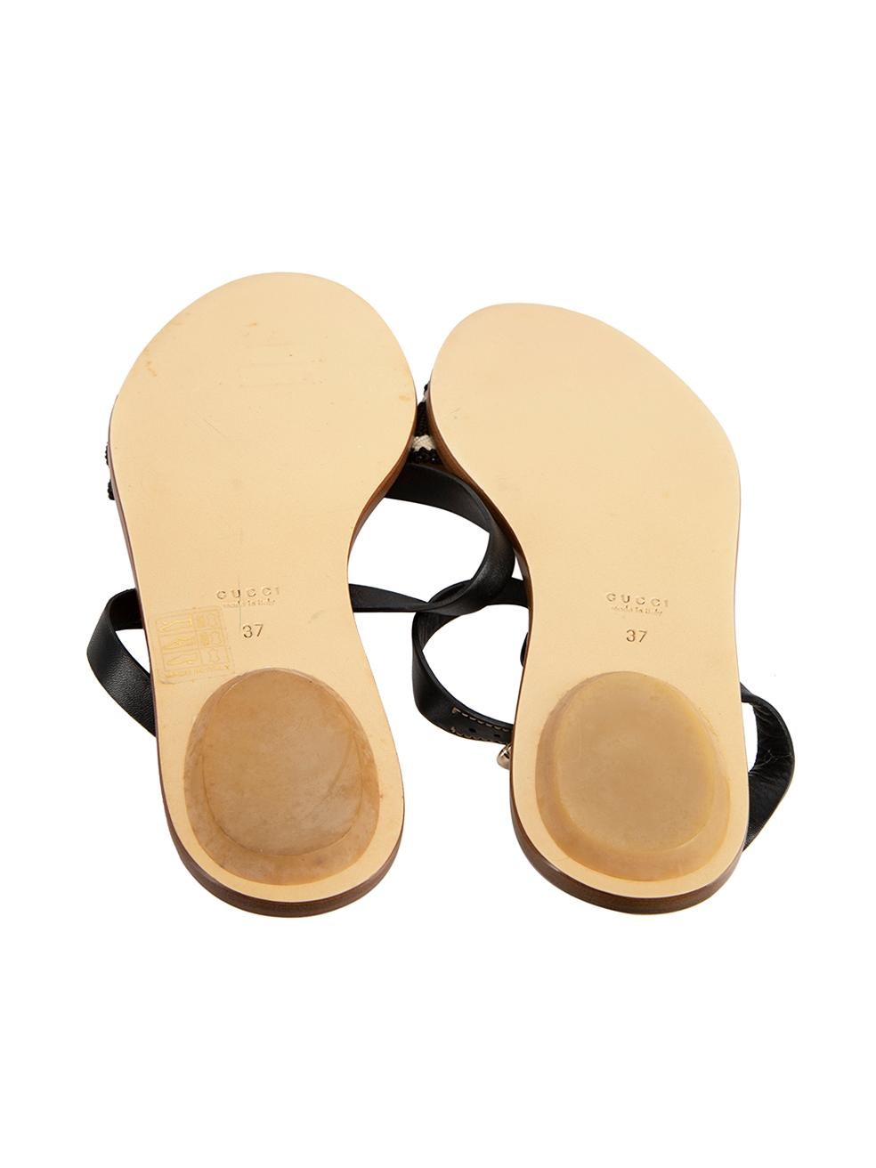 Black Leather Canvas Web Sandals Size IT 37 In Good Condition For Sale In London, GB