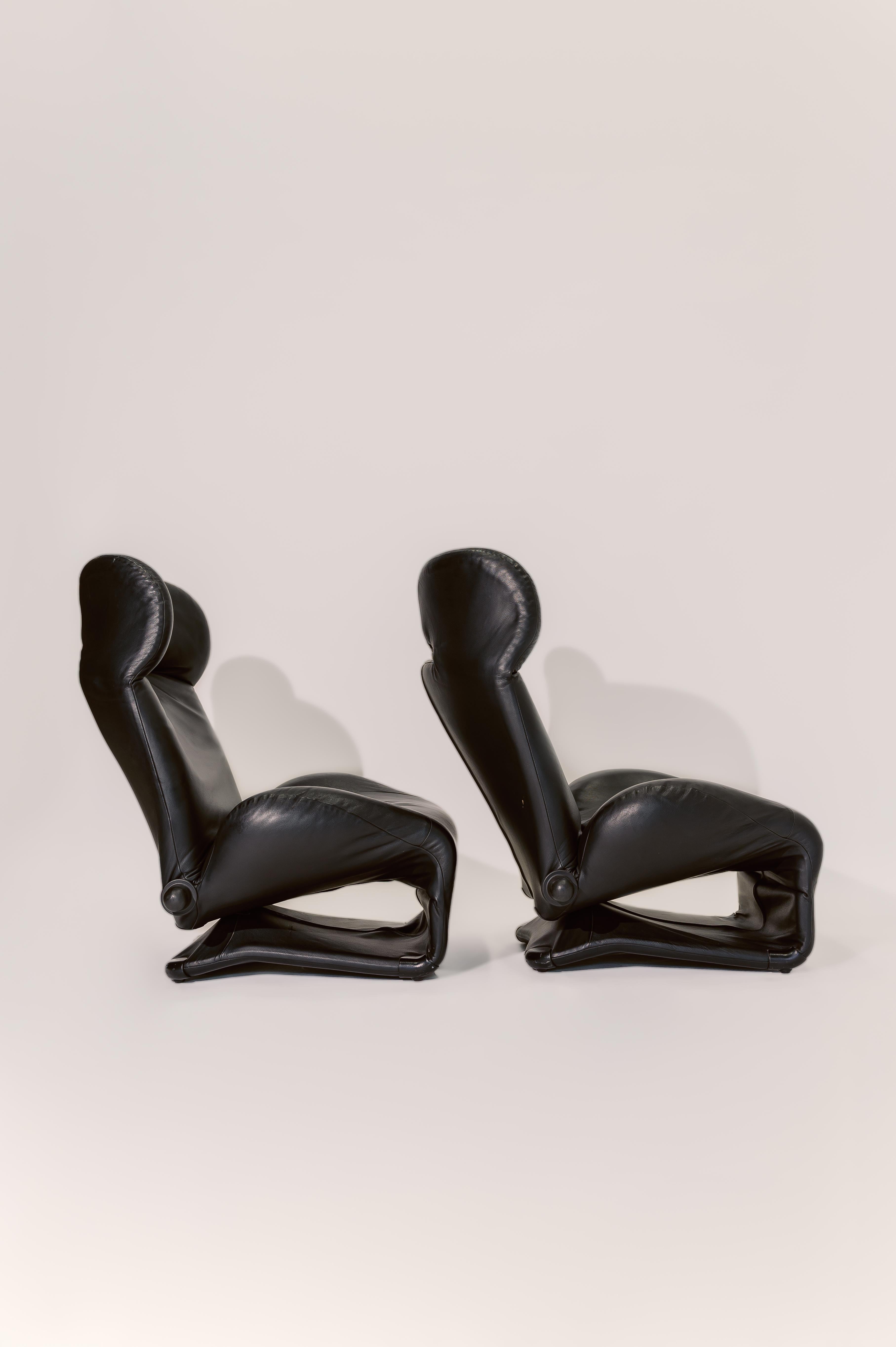 Chaise longue en cuir noir Cassina 111 Wink par Toshiyuki Kita Japon Italie Excellent état - En vente à Naples, FL